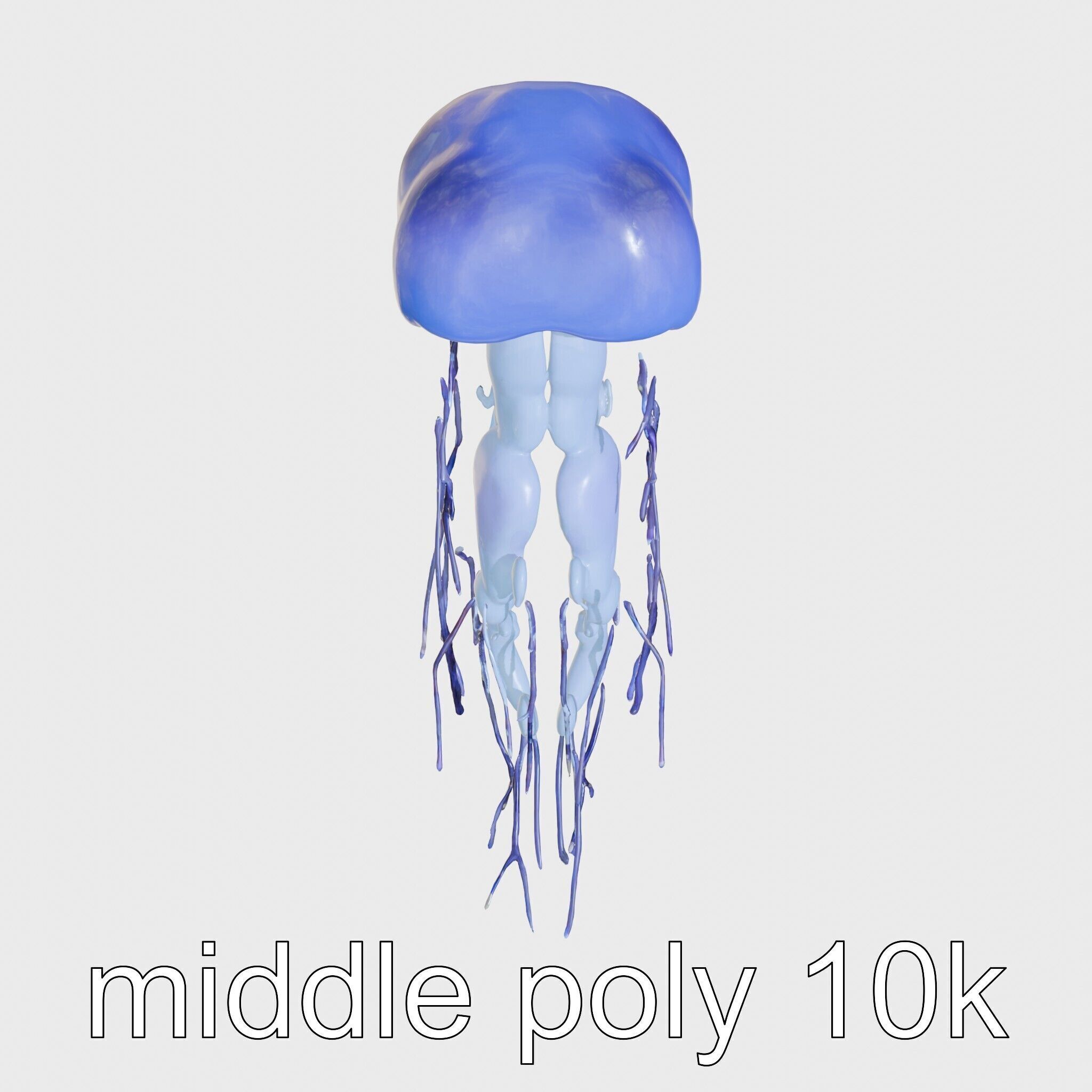 Bioluminescent Deep-Sea Jellyfish with Glowing Tentacles Low-poly 3D model_19