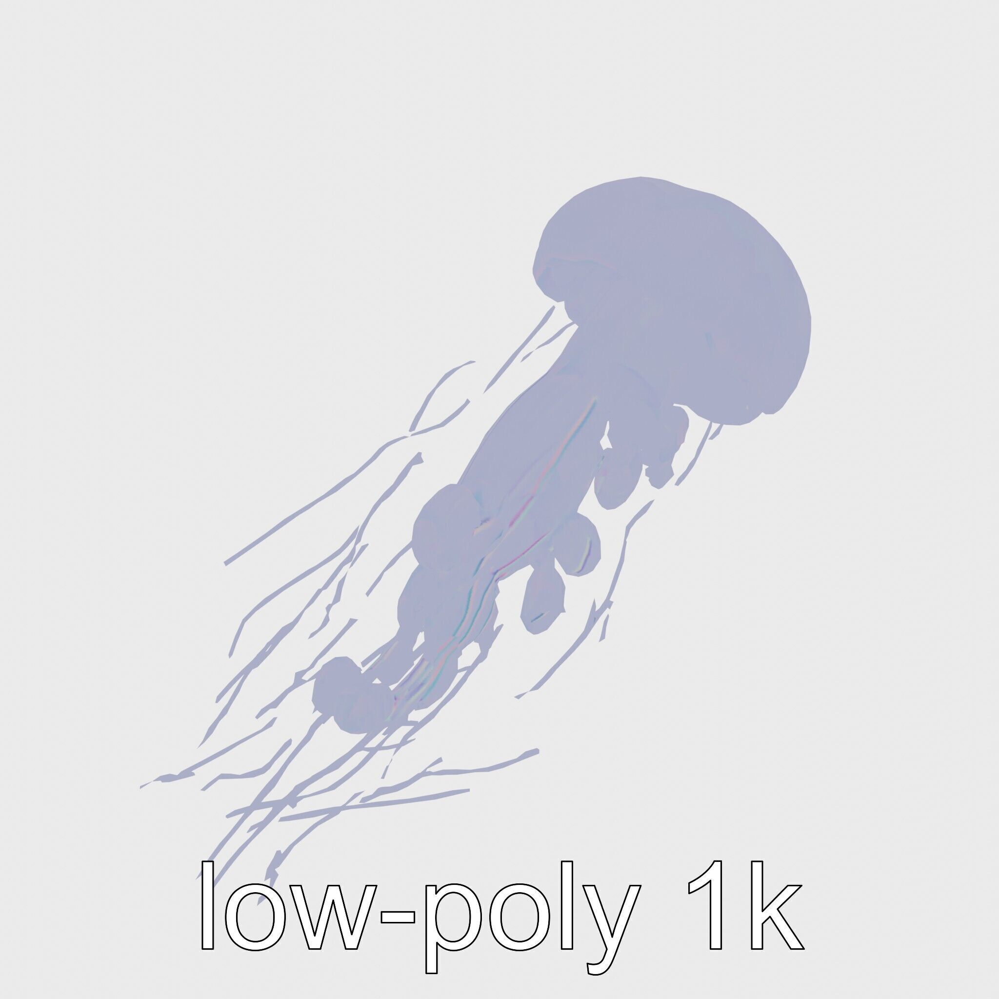 Bioluminescent Deep-Sea Jellyfish with Glowing Tentacles Low-poly 3D model_25