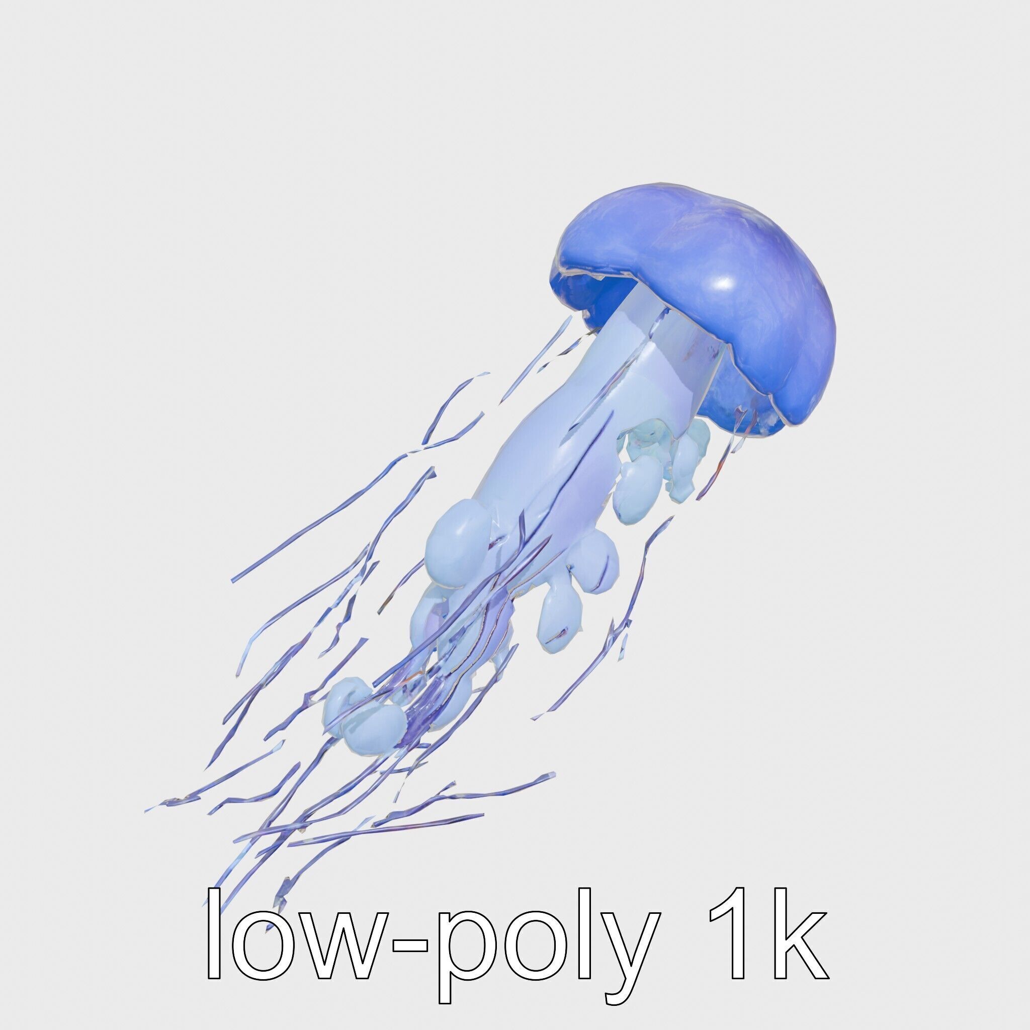 Bioluminescent Deep-Sea Jellyfish with Glowing Tentacles Low-poly 3D model_9