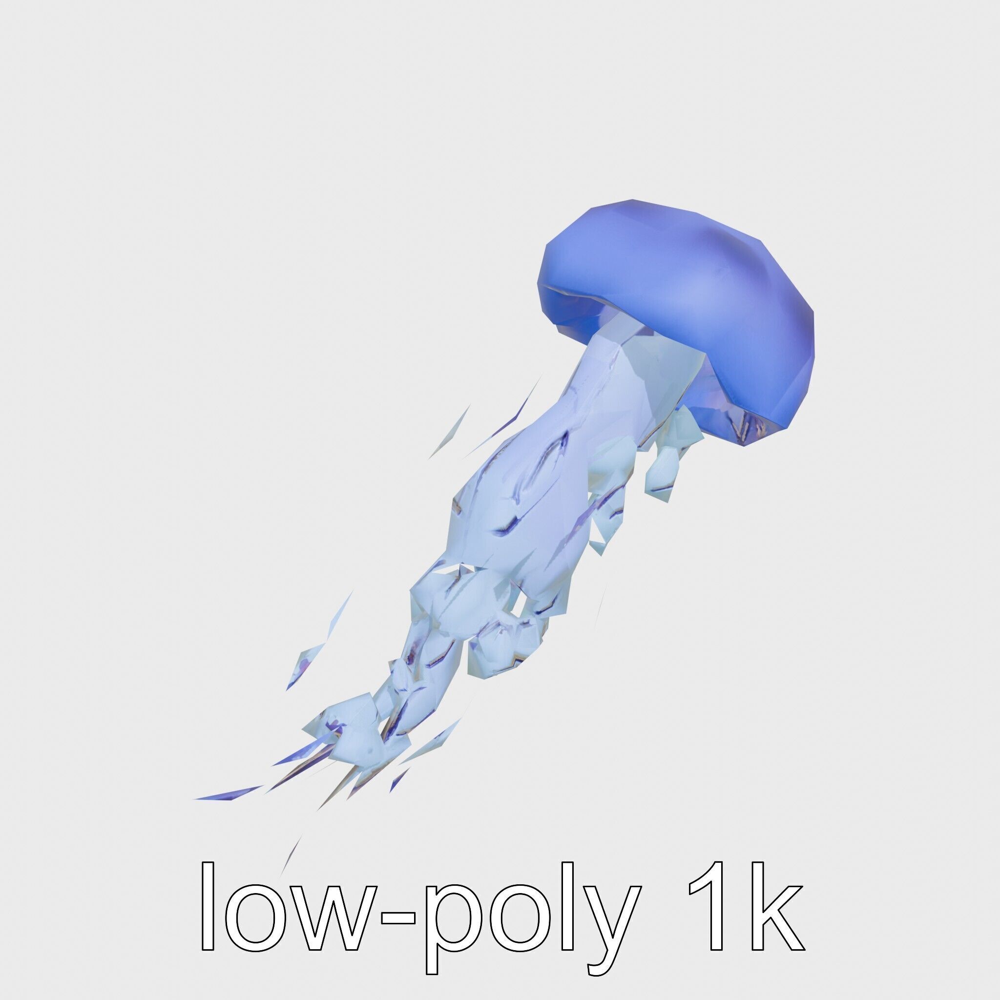 Bioluminescent Deep-Sea Jellyfish with Glowing Tentacles Low-poly 3D model_10