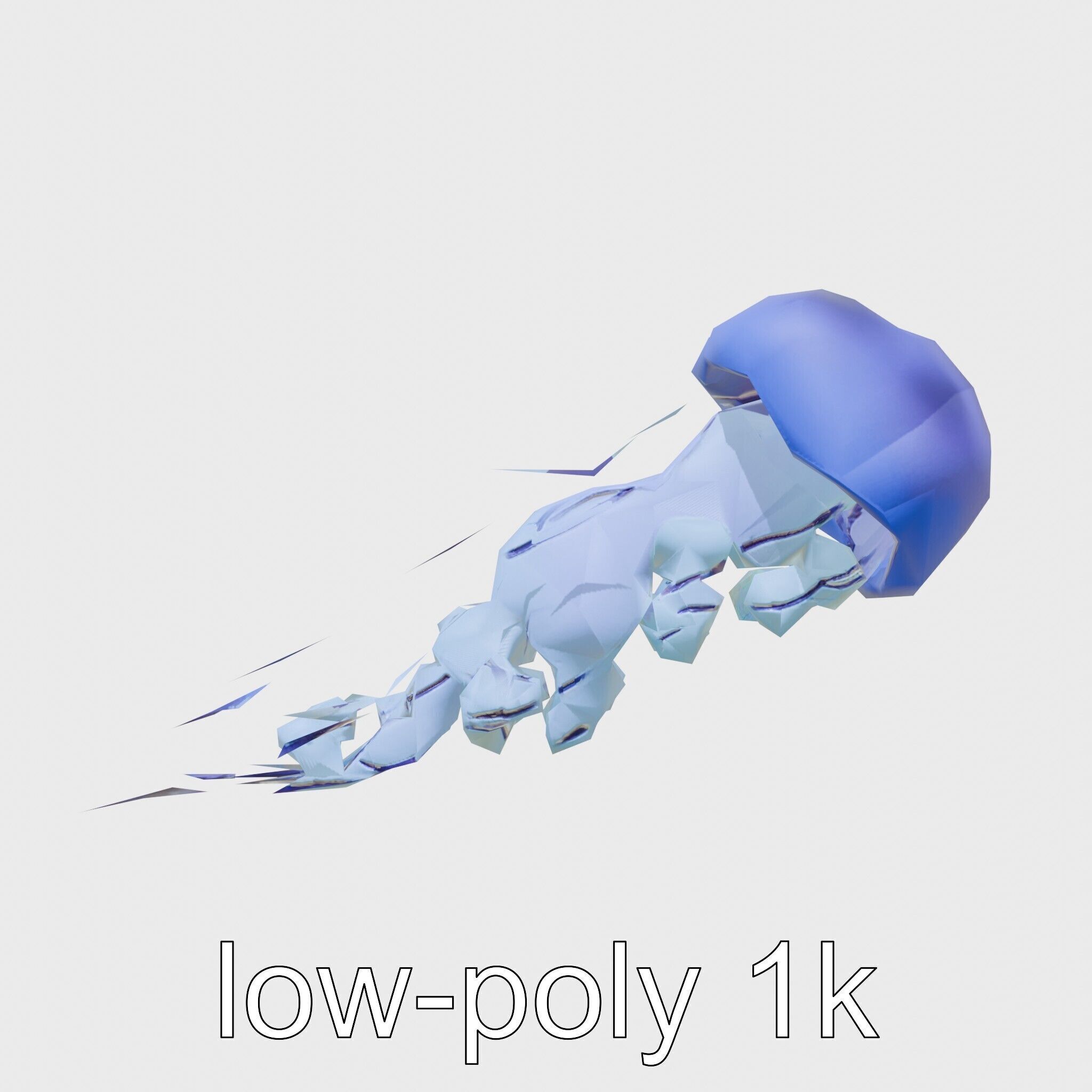 Bioluminescent Deep-Sea Jellyfish with Glowing Tentacles Low-poly 3D model_17