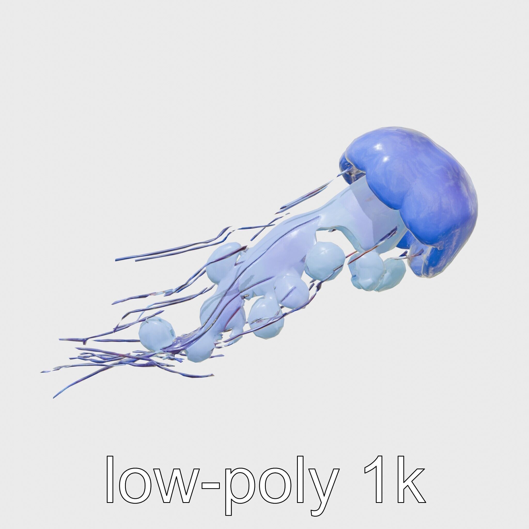 Bioluminescent Deep-Sea Jellyfish with Glowing Tentacles Low-poly 3D model_13