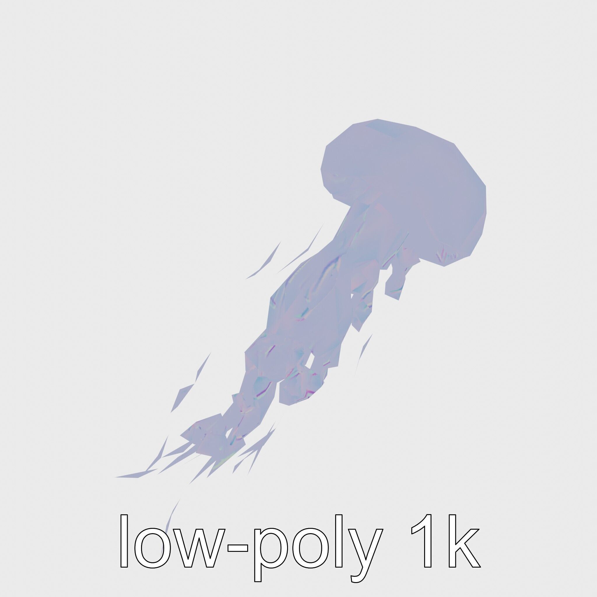 Bioluminescent Deep-Sea Jellyfish with Glowing Tentacles Low-poly 3D model_14