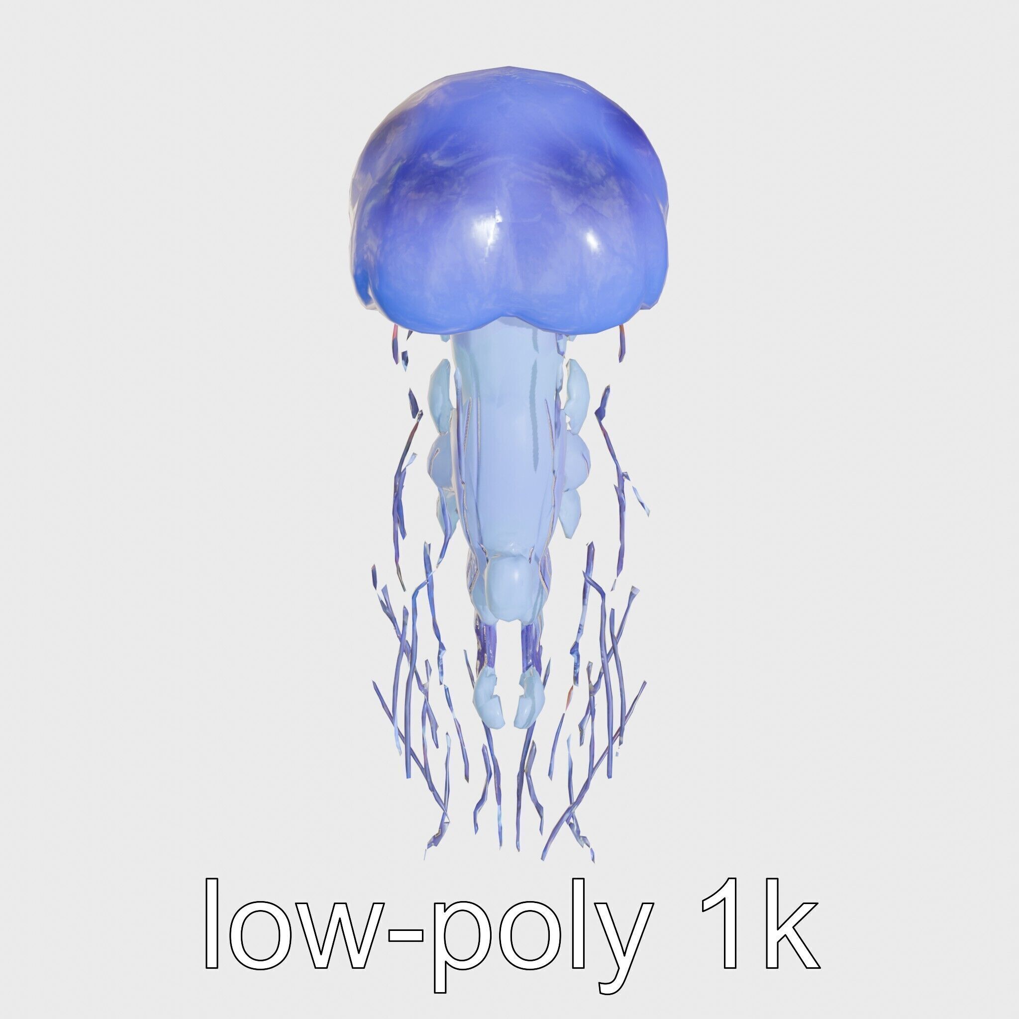 Bioluminescent Deep-Sea Jellyfish with Glowing Tentacles Low-poly 3D model_11