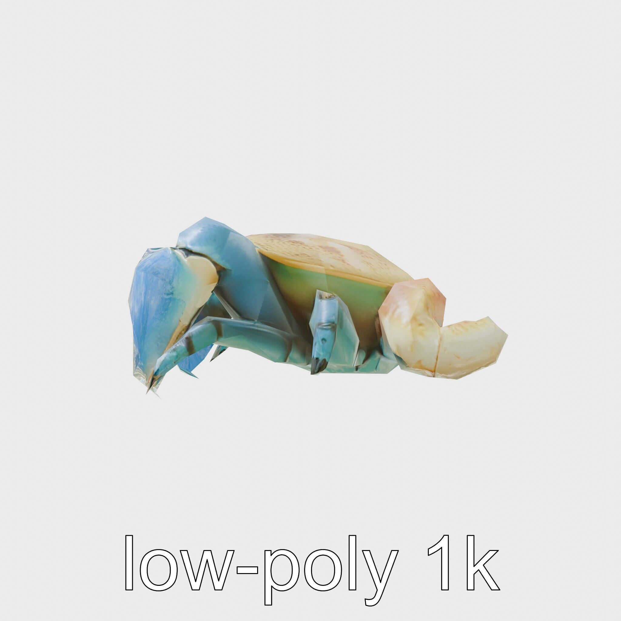 Blue Crab Model with Bright Blue Claws 3D Rendering Low-poly 3D model_4