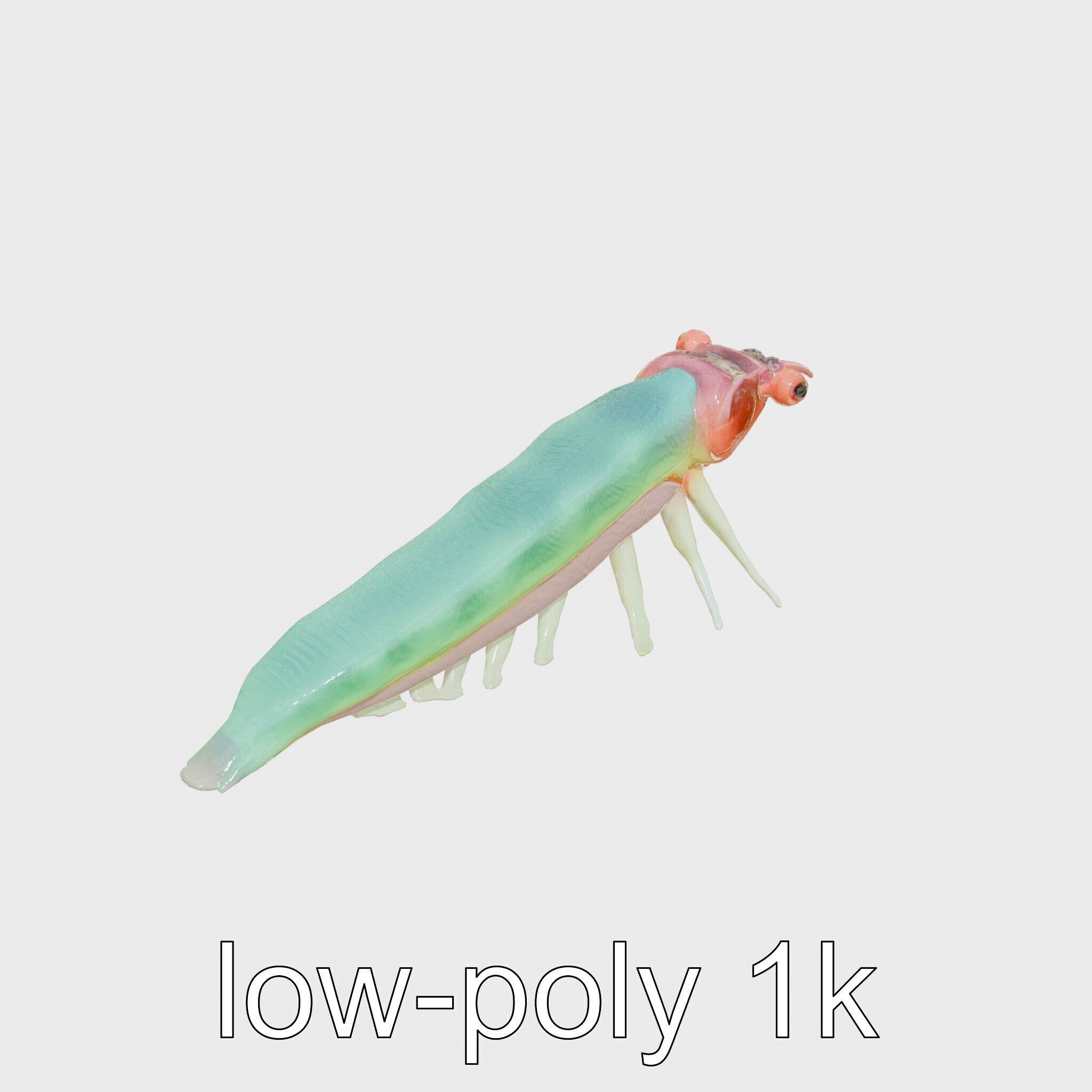 Colorful Marine Flatworm Model with Sensory Tentacles Low-poly 3D model_9