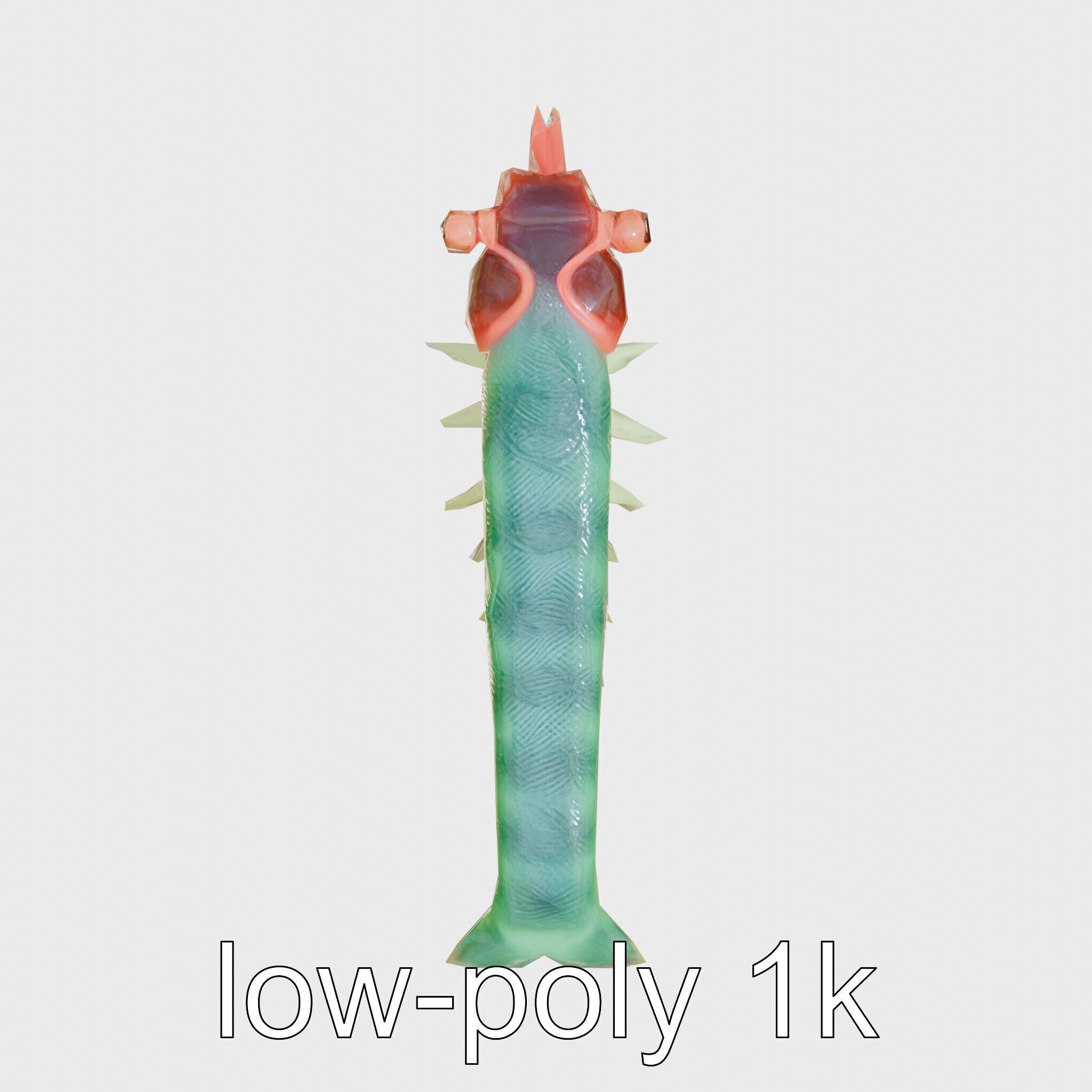 Colorful Marine Flatworm Model with Sensory Tentacles Low-poly 3D model_26