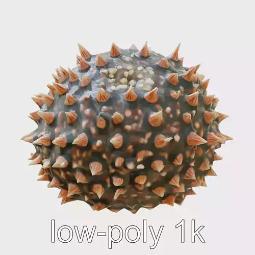 Pencil Urchin Model with Cylindrical Spines Low-poly 3D model