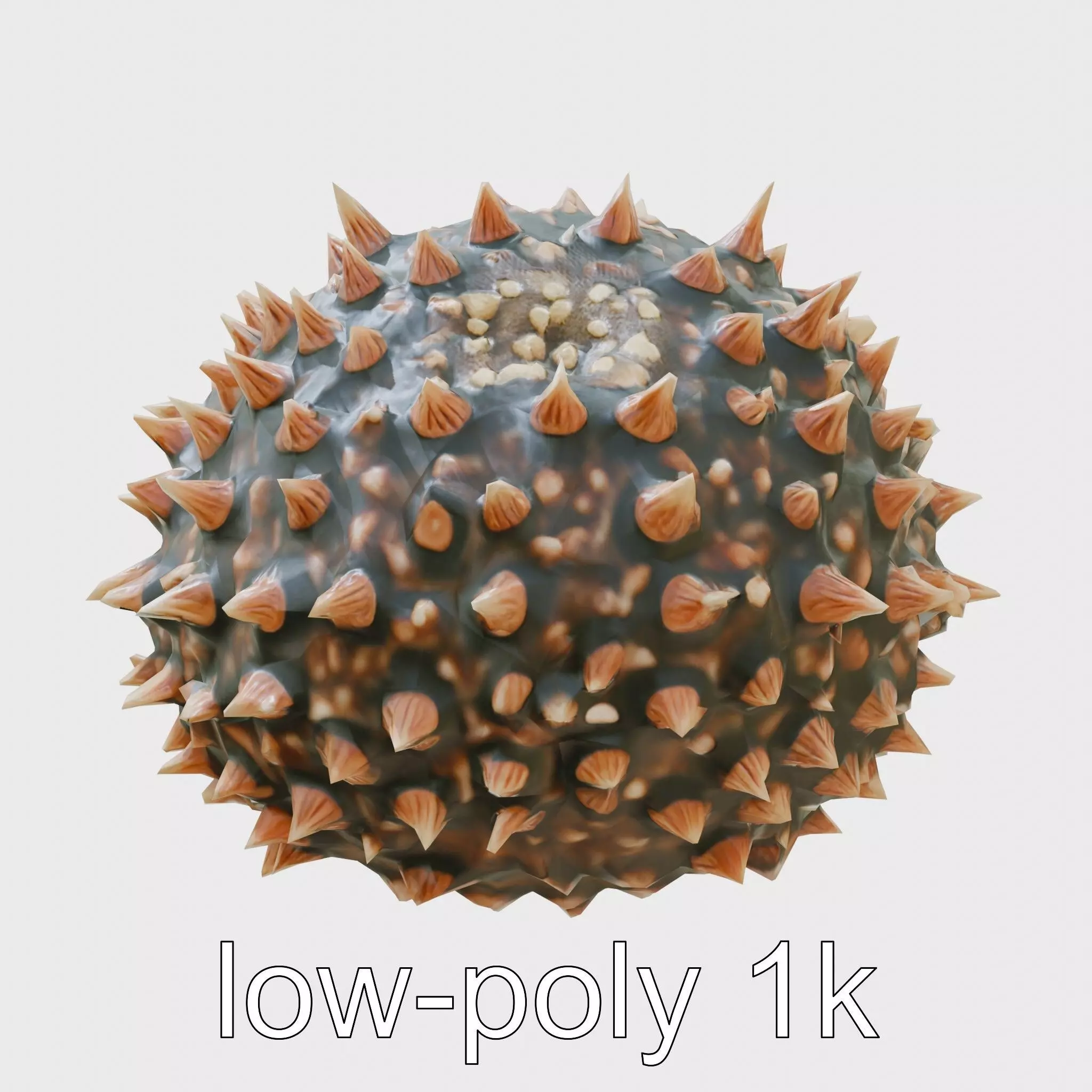 Pencil Urchin Model with Cylindrical Spines Low-poly 3D model_0