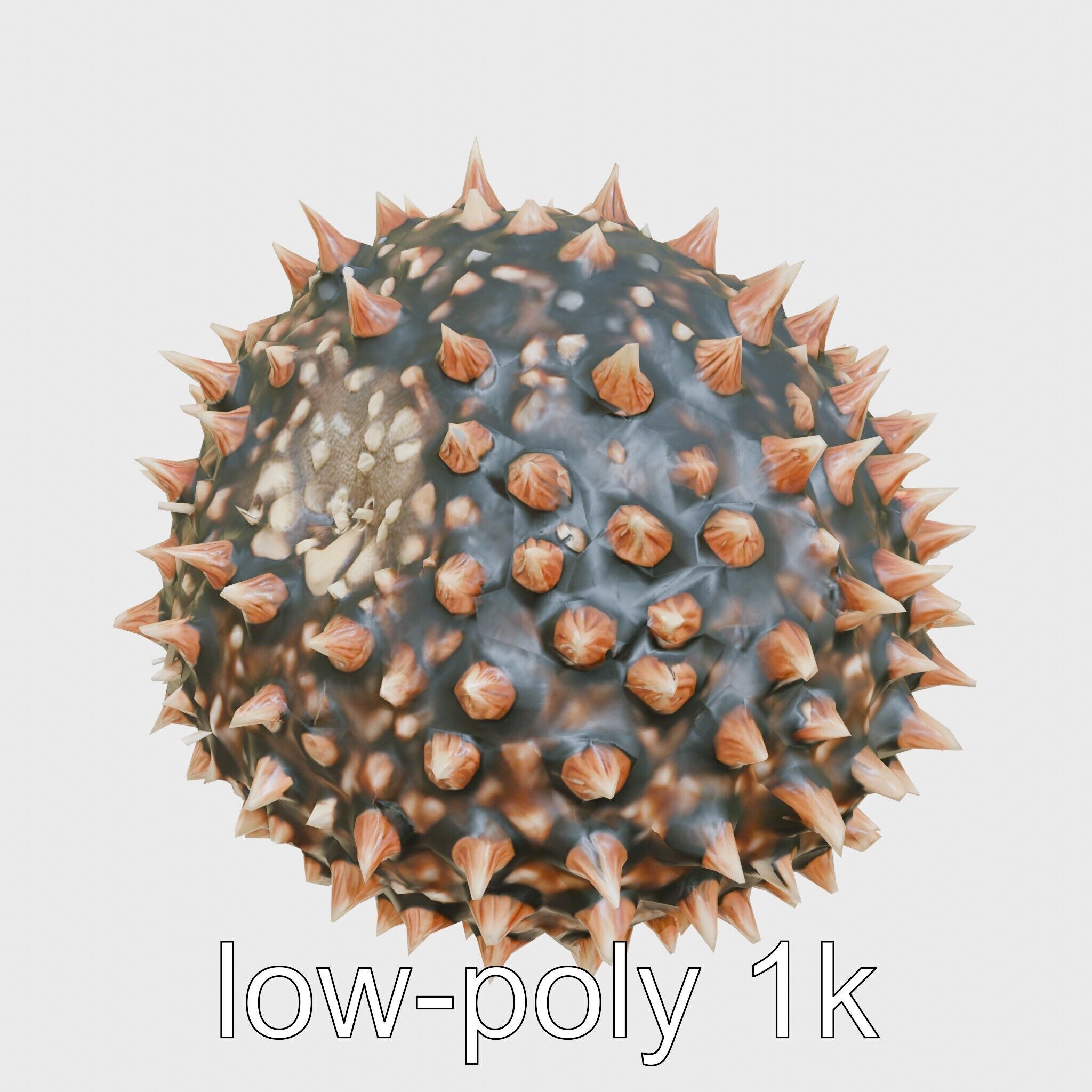 Pencil Urchin Model with Cylindrical Spines Low-poly 3D model_9