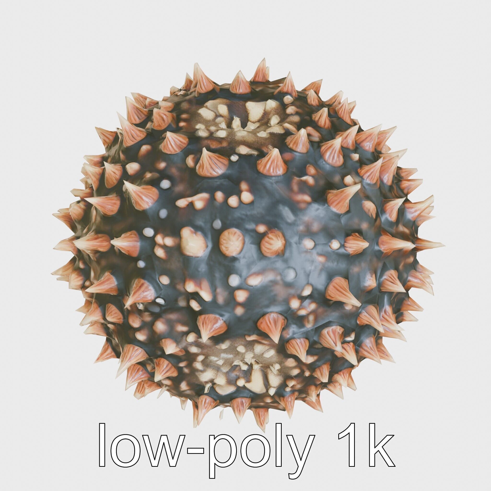 Pencil Urchin Model with Cylindrical Spines Low-poly 3D model_18