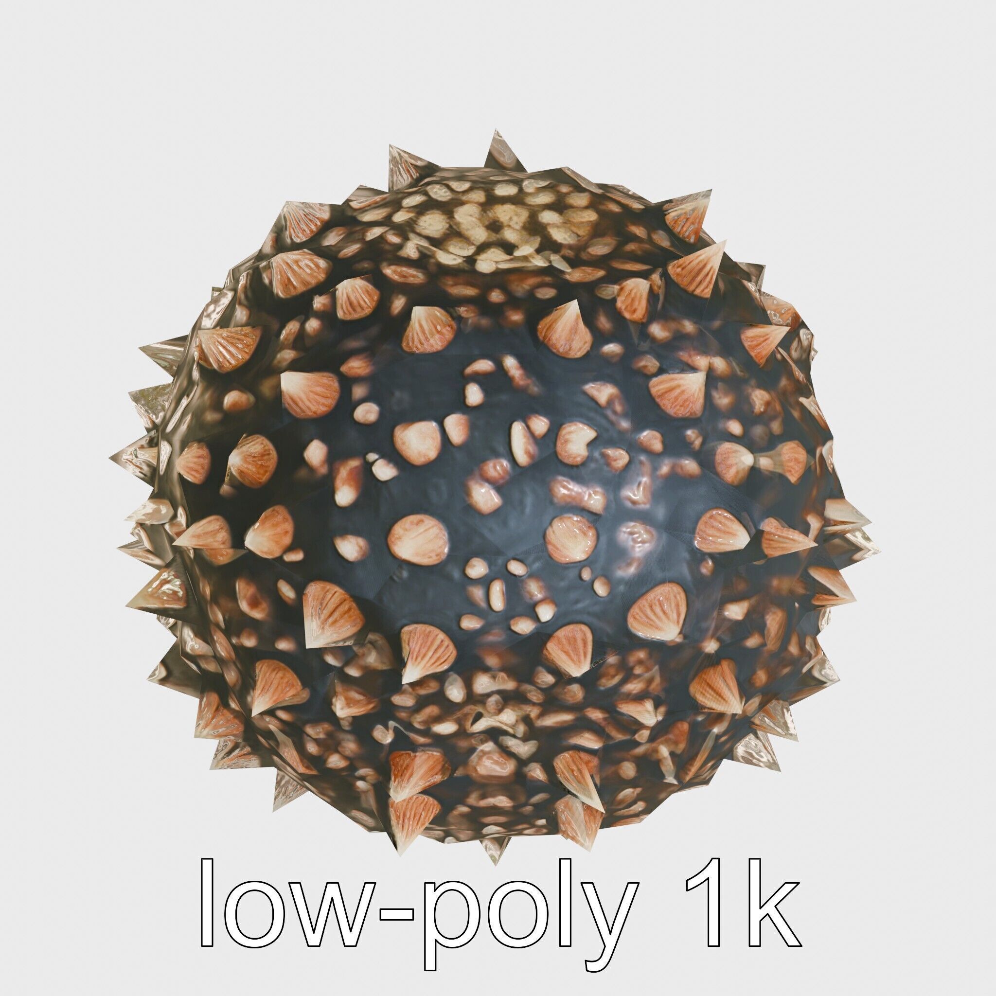 Pencil Urchin Model with Cylindrical Spines Low-poly 3D model_13