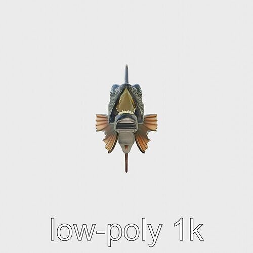 Black Dragonfish Model with Fang-like Teeth and Bioluminescence Low-poly 3D model