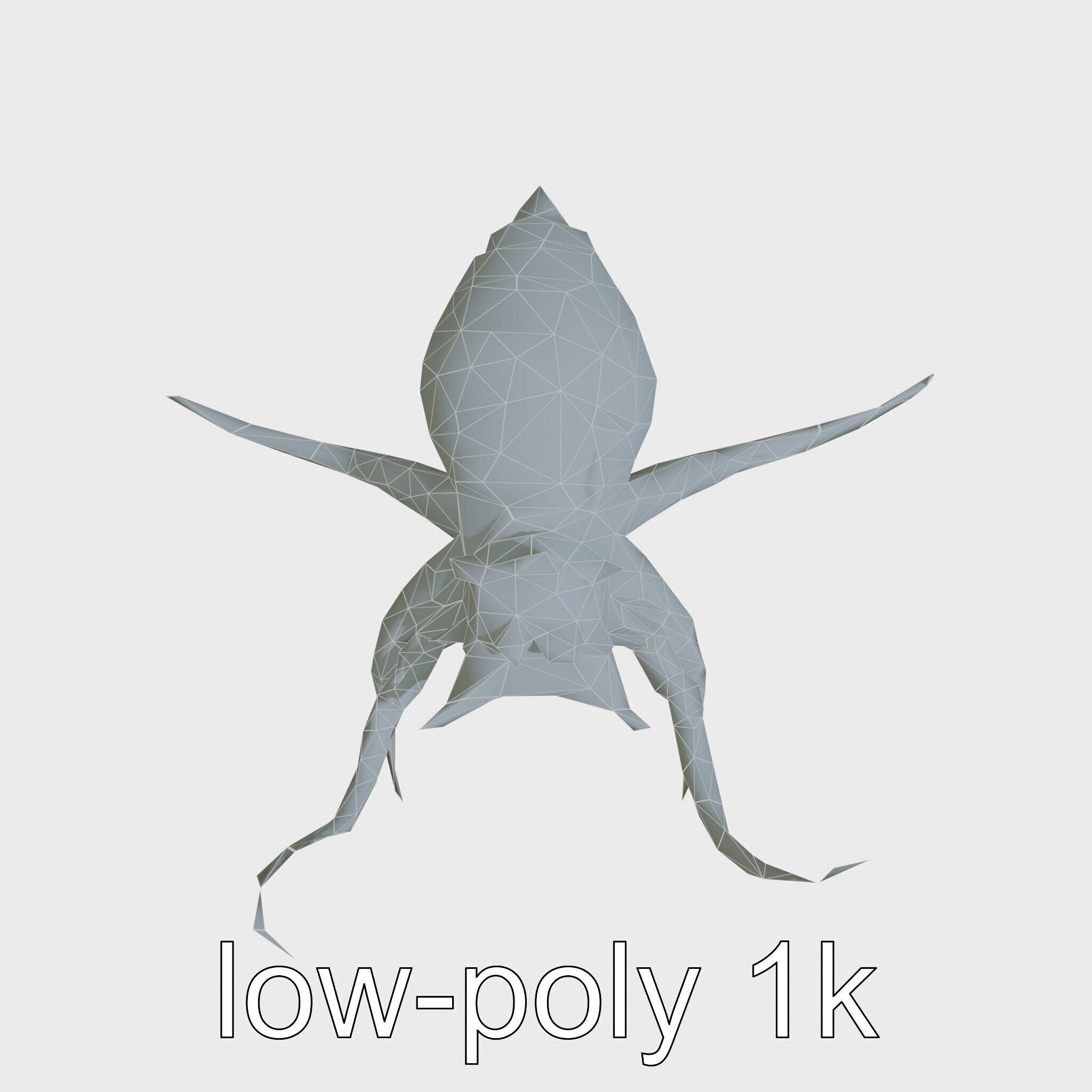 Floating Beholder Creature with Orb Body and Eye Stalks Low-poly 3D model_11