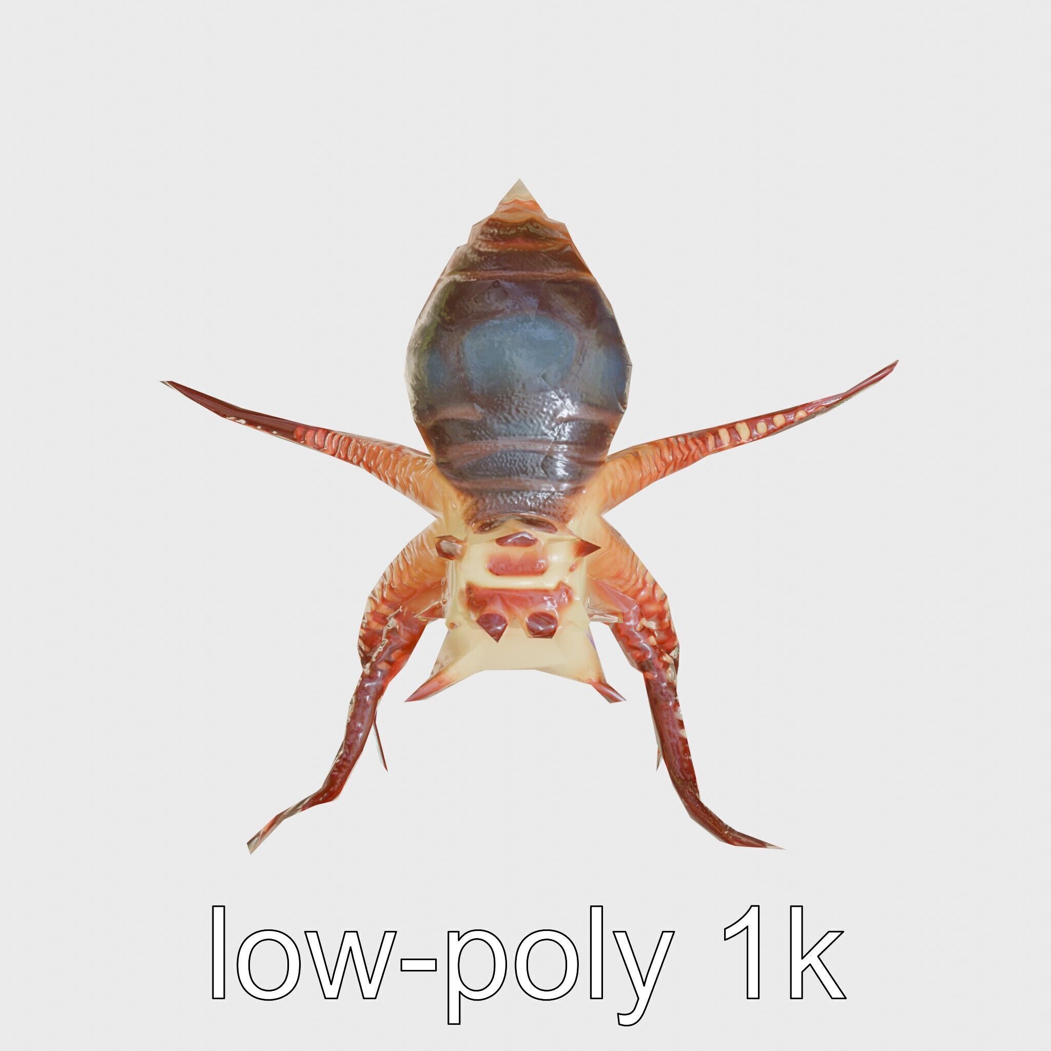 Floating Beholder Creature with Orb Body and Eye Stalks Low-poly 3D model_10