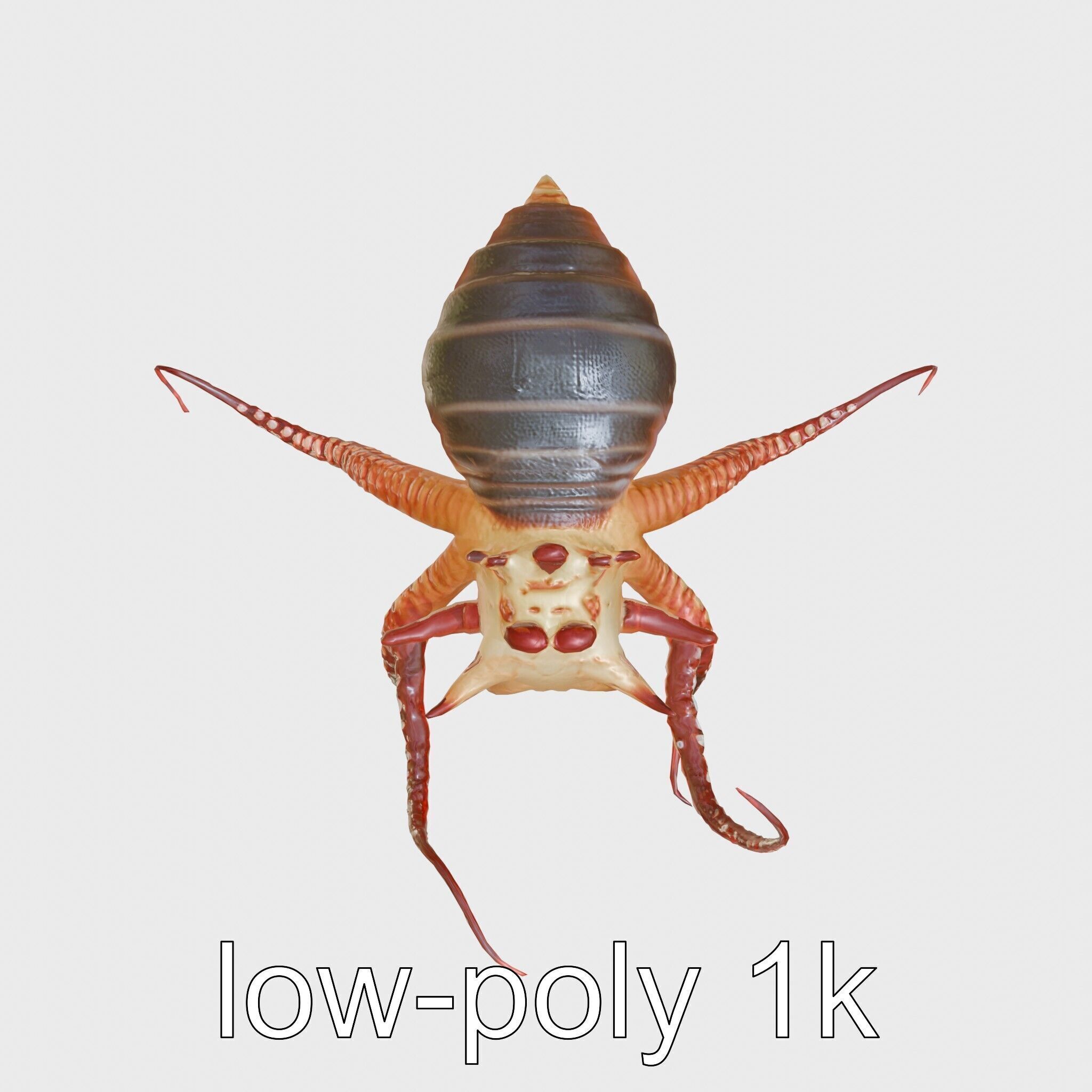 Floating Beholder Creature with Orb Body and Eye Stalks Low-poly 3D model_26