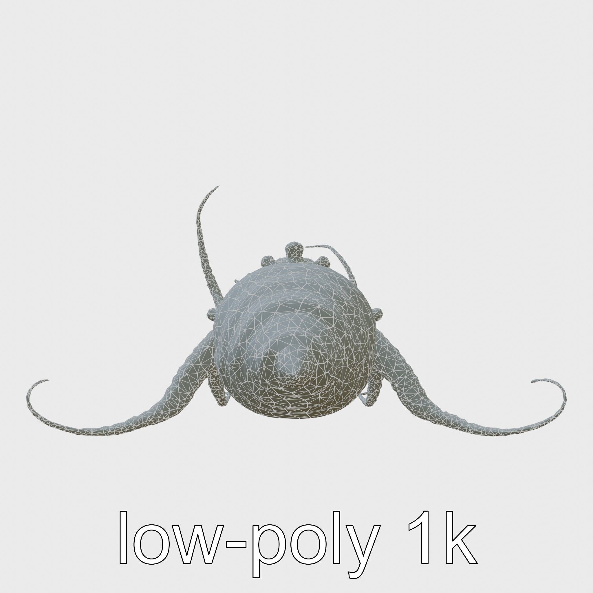 Floating Beholder Creature with Orb Body and Eye Stalks Low-poly 3D model_6