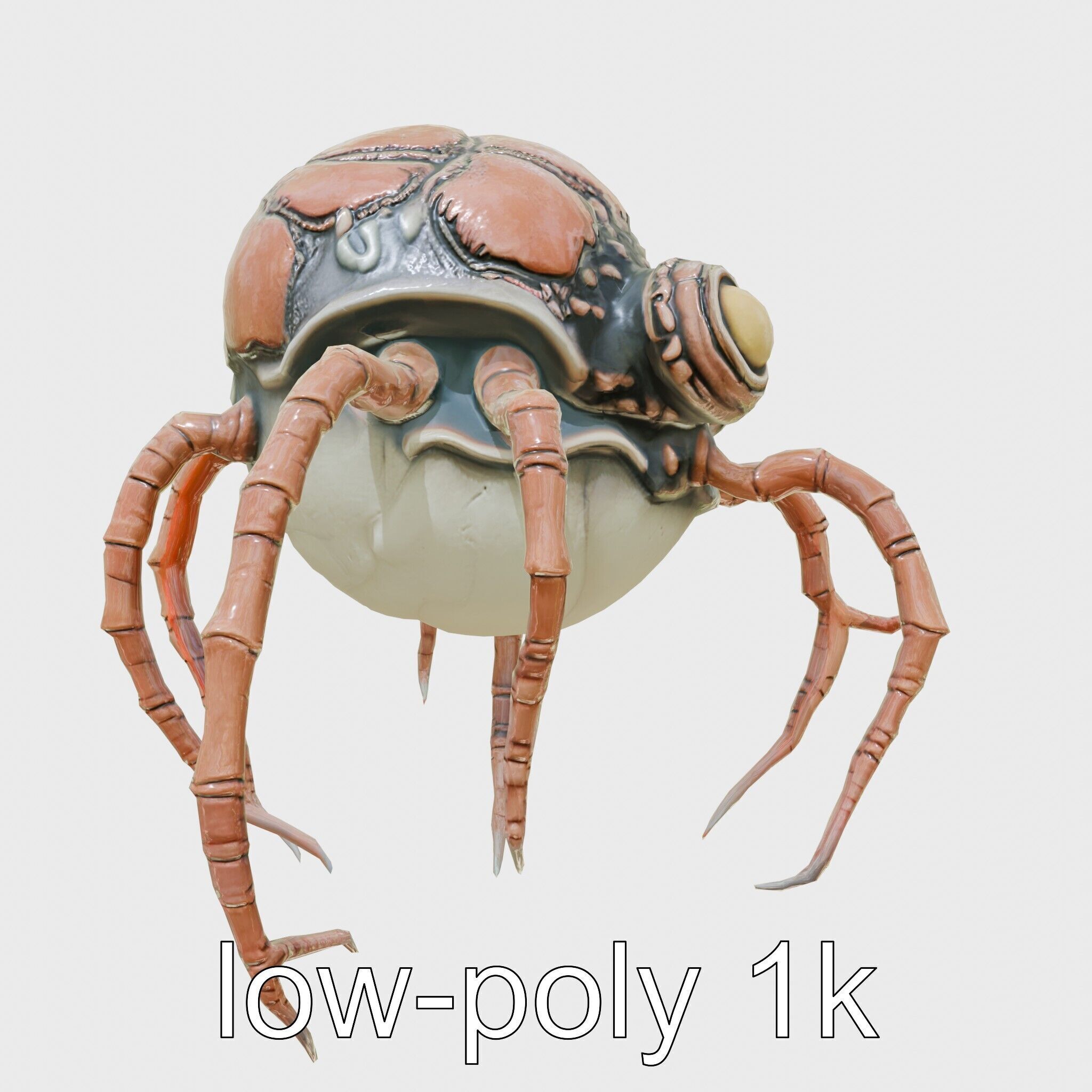 Floating Beholder Creature with Orb Body and Eye Stalks Low-poly 3D model_37