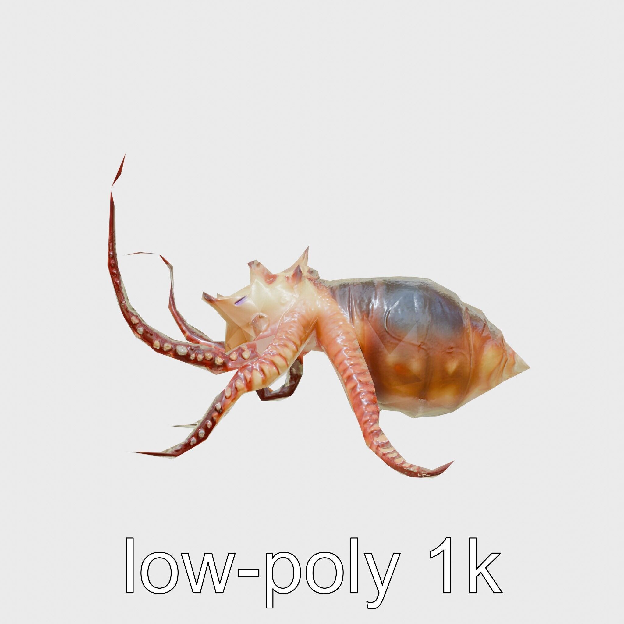 Floating Beholder Creature with Orb Body and Eye Stalks Low-poly 3D model_4