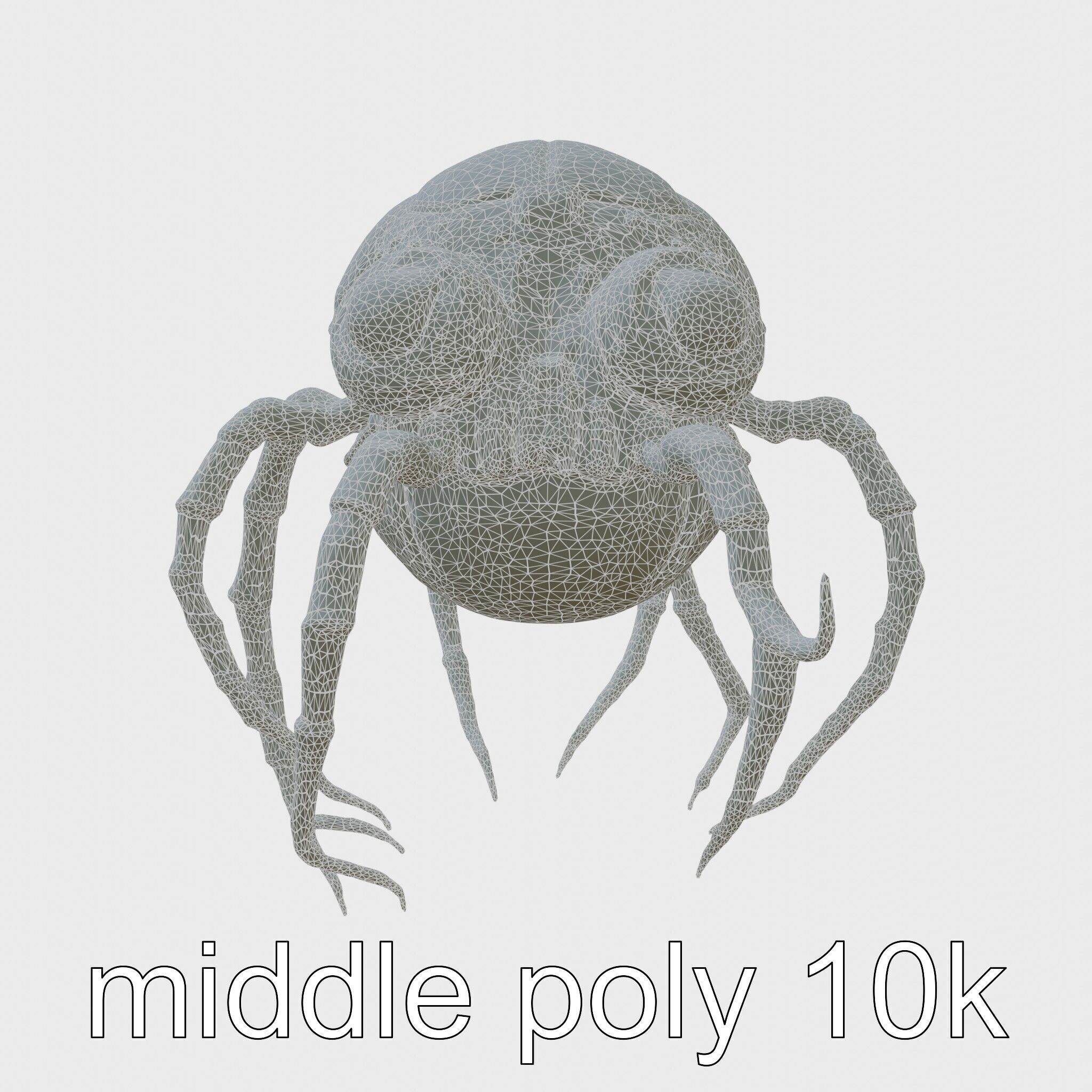 Floating Beholder Creature with Orb Body and Eye Stalks Low-poly 3D model_36