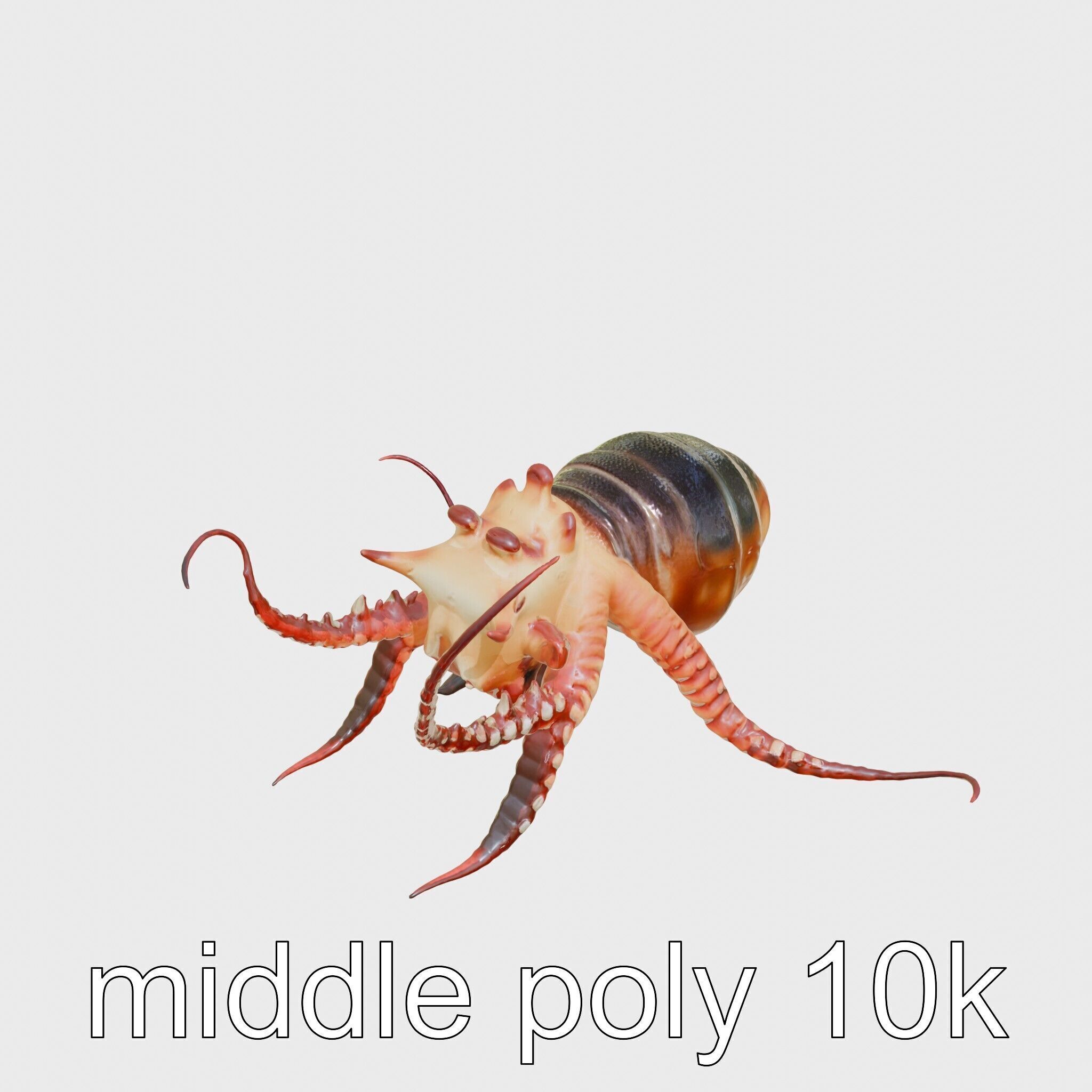 Floating Beholder Creature with Orb Body and Eye Stalks Low-poly 3D model_8