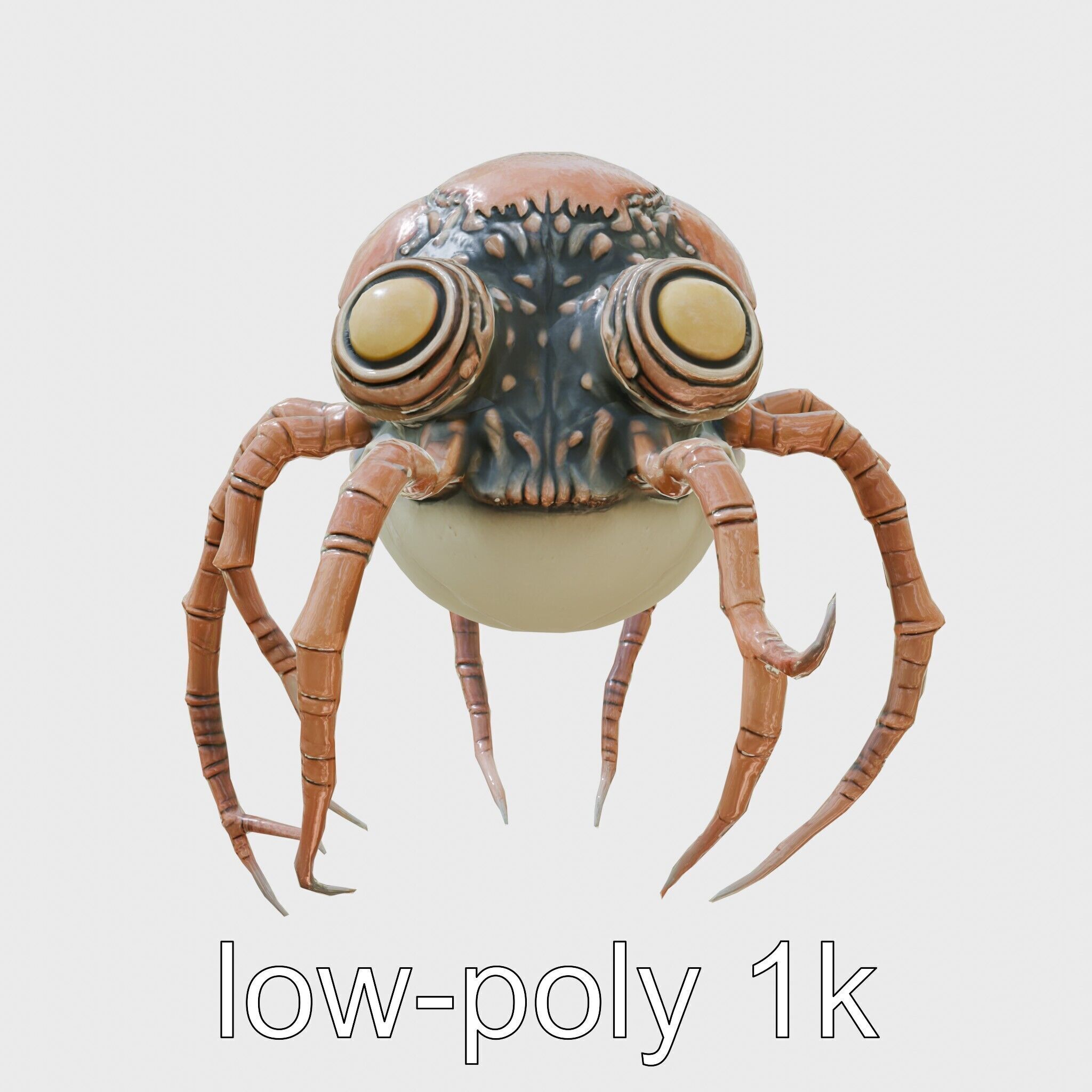 Floating Beholder Creature with Orb Body and Eye Stalks Low-poly 3D model_34