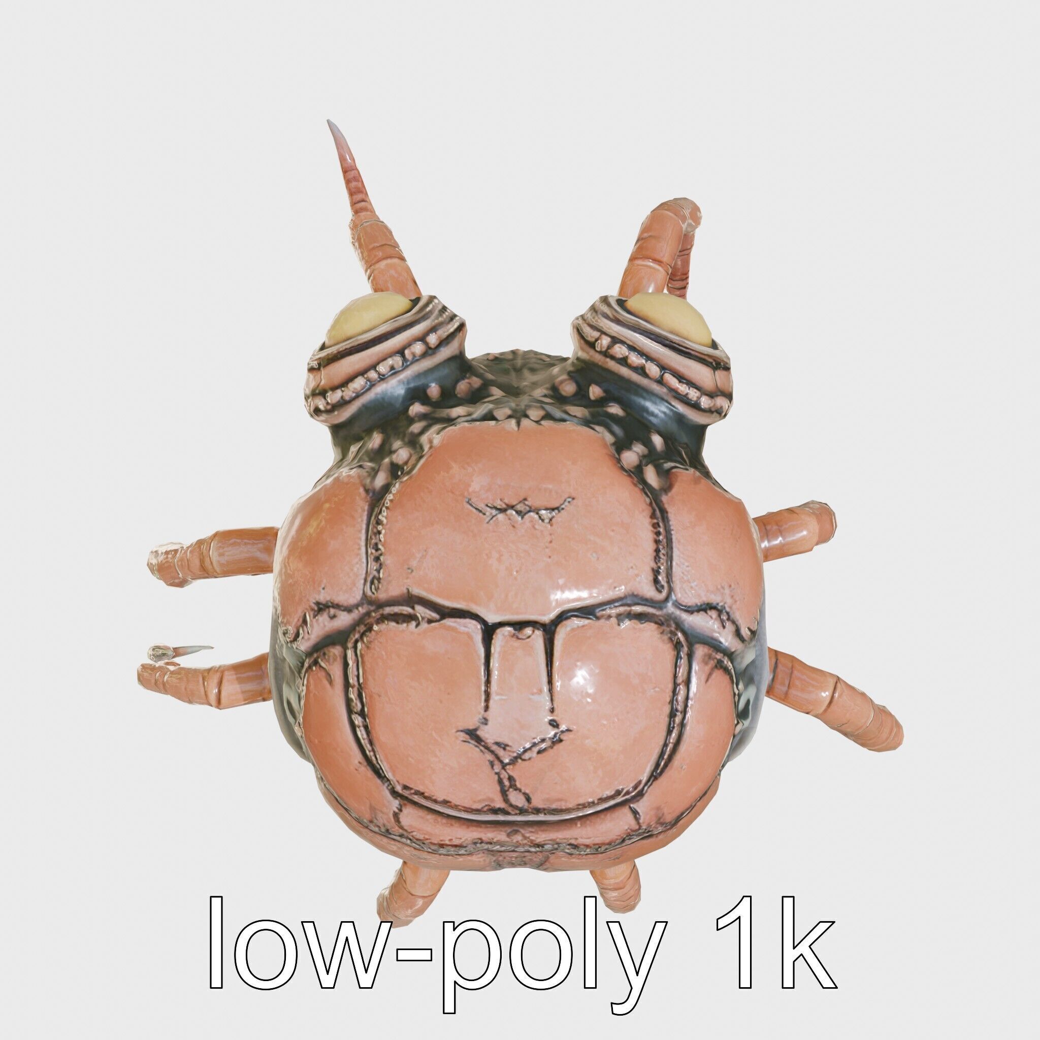 Floating Beholder Creature with Orb Body and Eye Stalks Low-poly 3D model_53