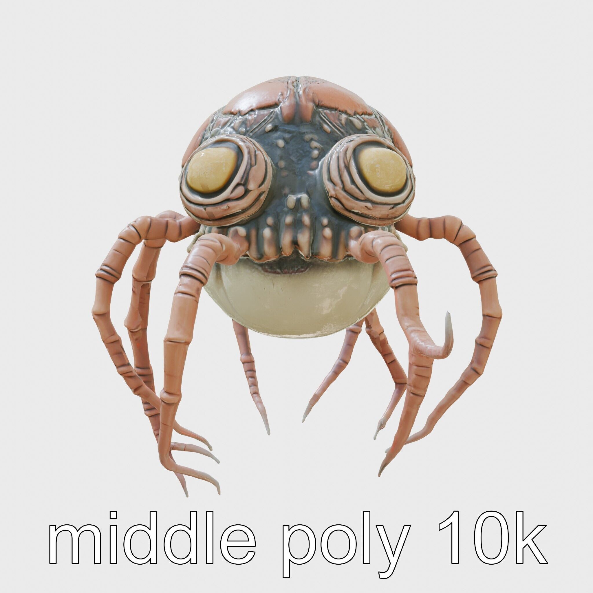 Floating Beholder Creature with Orb Body and Eye Stalks Low-poly 3D model_33