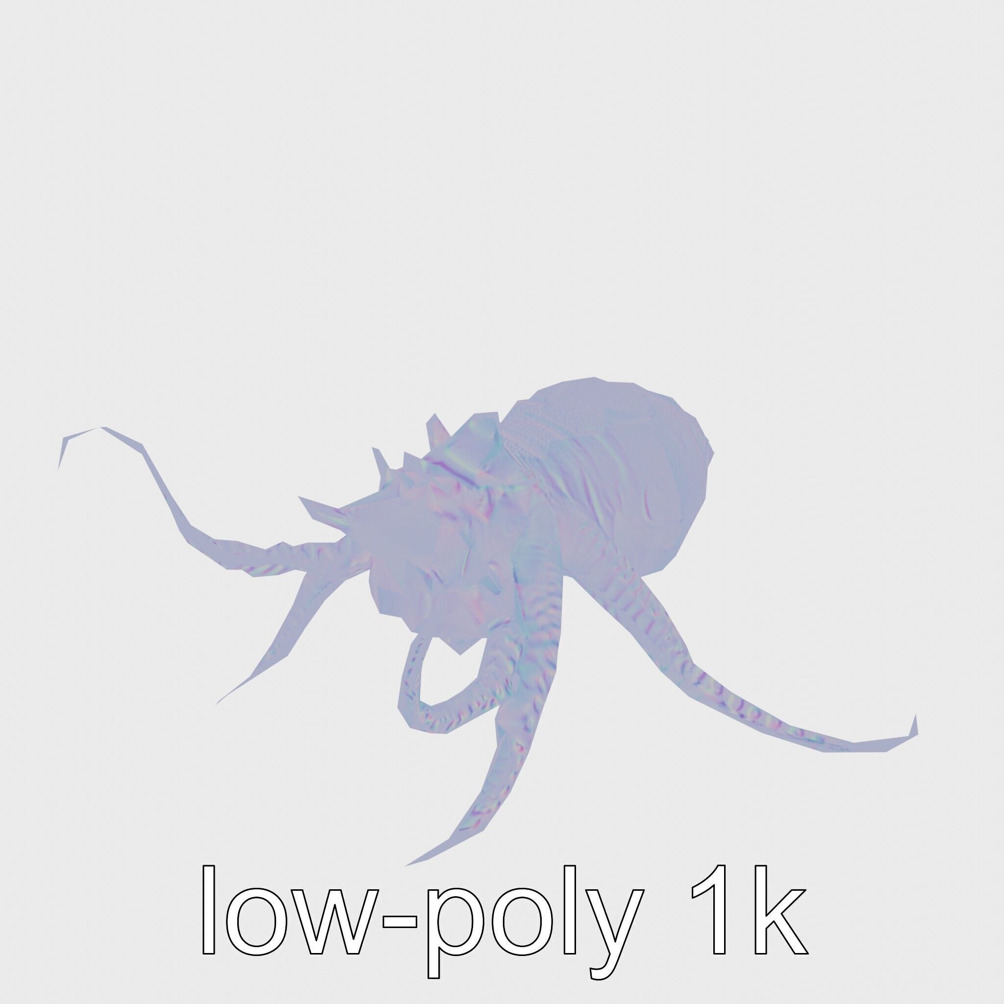 Floating Beholder Creature with Orb Body and Eye Stalks Low-poly 3D model_13