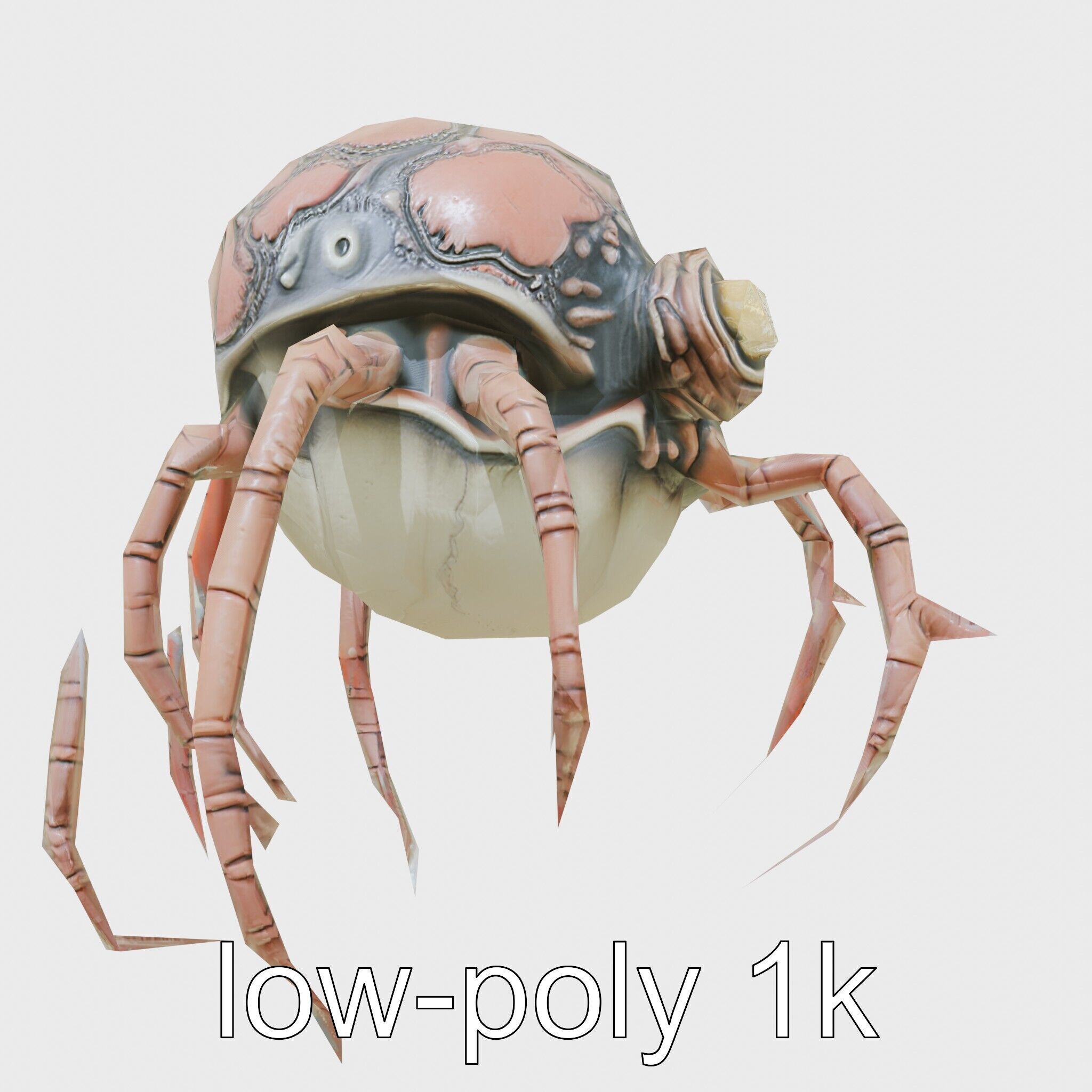 Floating Beholder Creature with Orb Body and Eye Stalks Low-poly 3D model_50