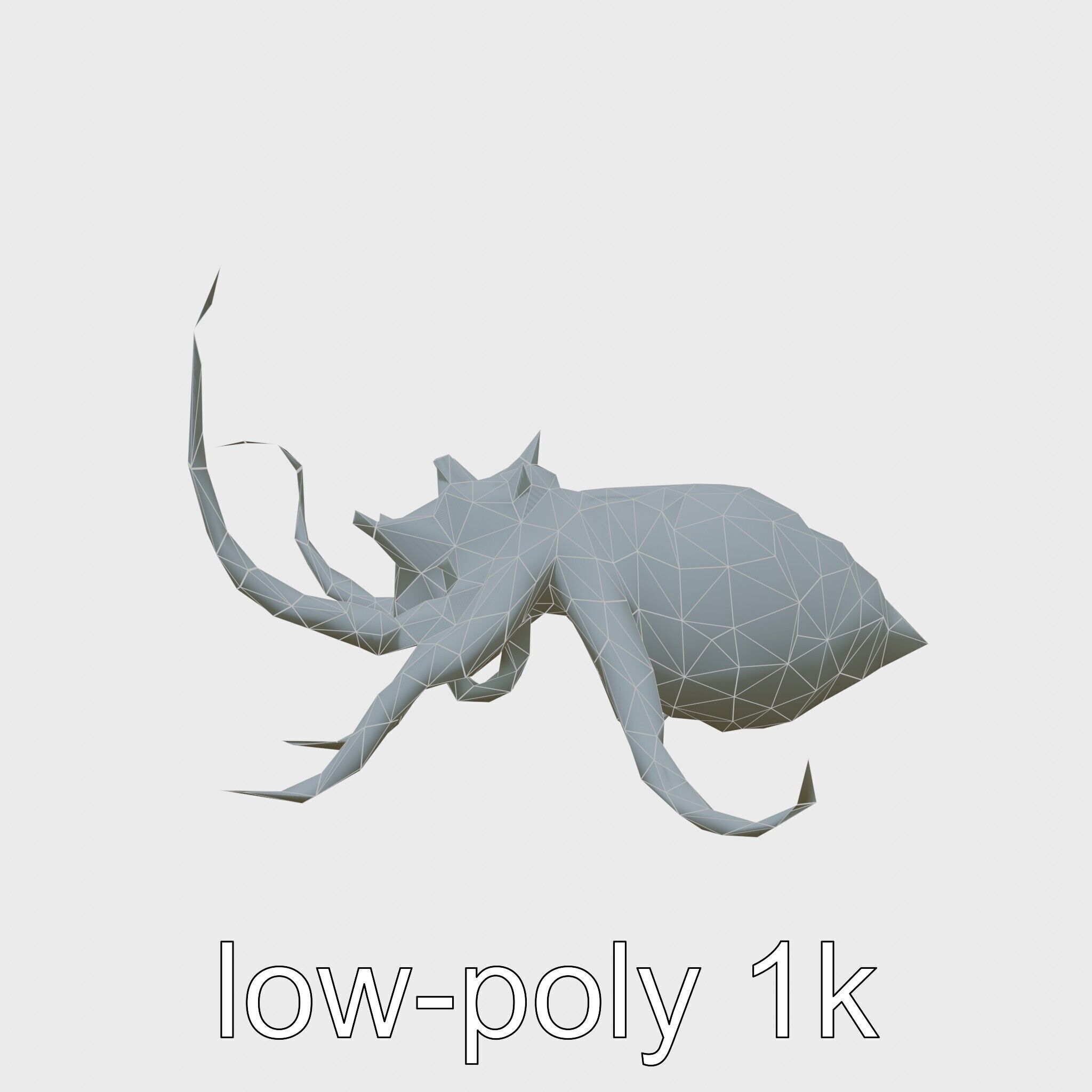 Floating Beholder Creature with Orb Body and Eye Stalks Low-poly 3D model_7