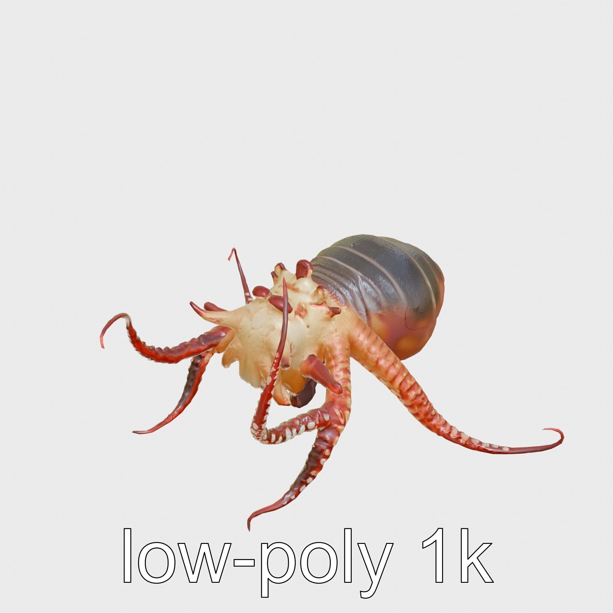 Floating Beholder Creature with Orb Body and Eye Stalks Low-poly 3D model_9