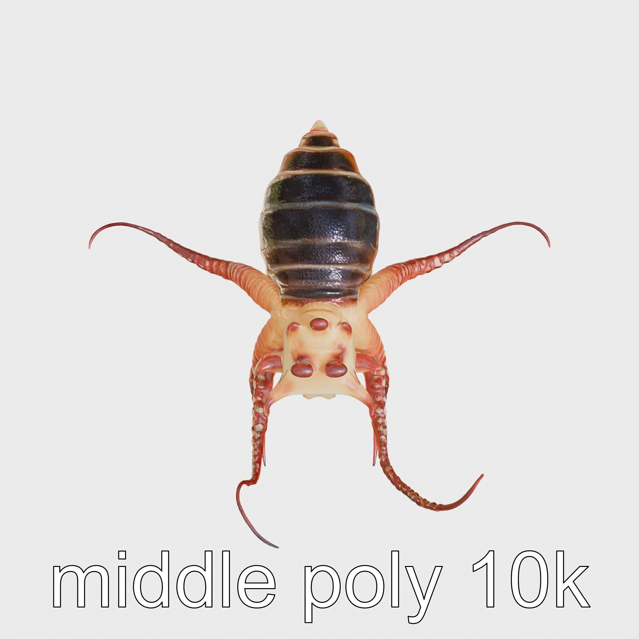 Floating Beholder Creature with Orb Body and Eye Stalks Low-poly 3D model_22