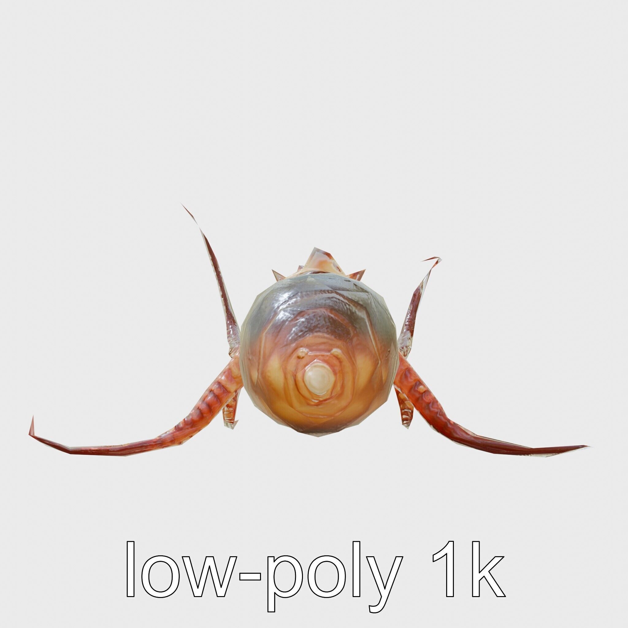 Floating Beholder Creature with Orb Body and Eye Stalks Low-poly 3D model_17