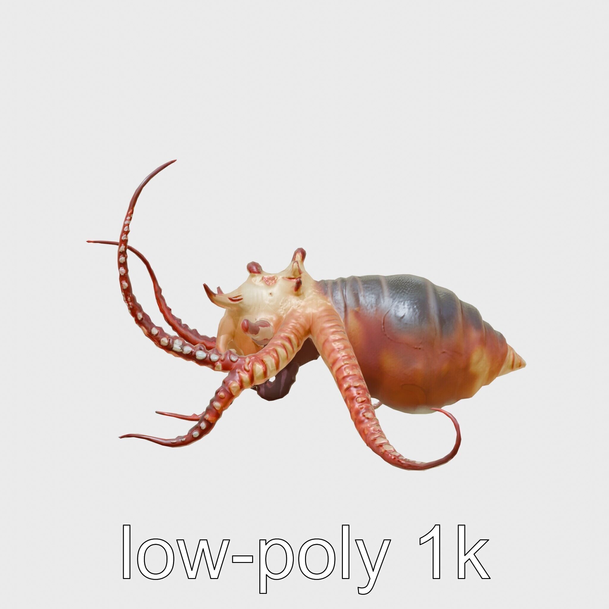 Floating Beholder Creature with Orb Body and Eye Stalks Low-poly 3D model_19