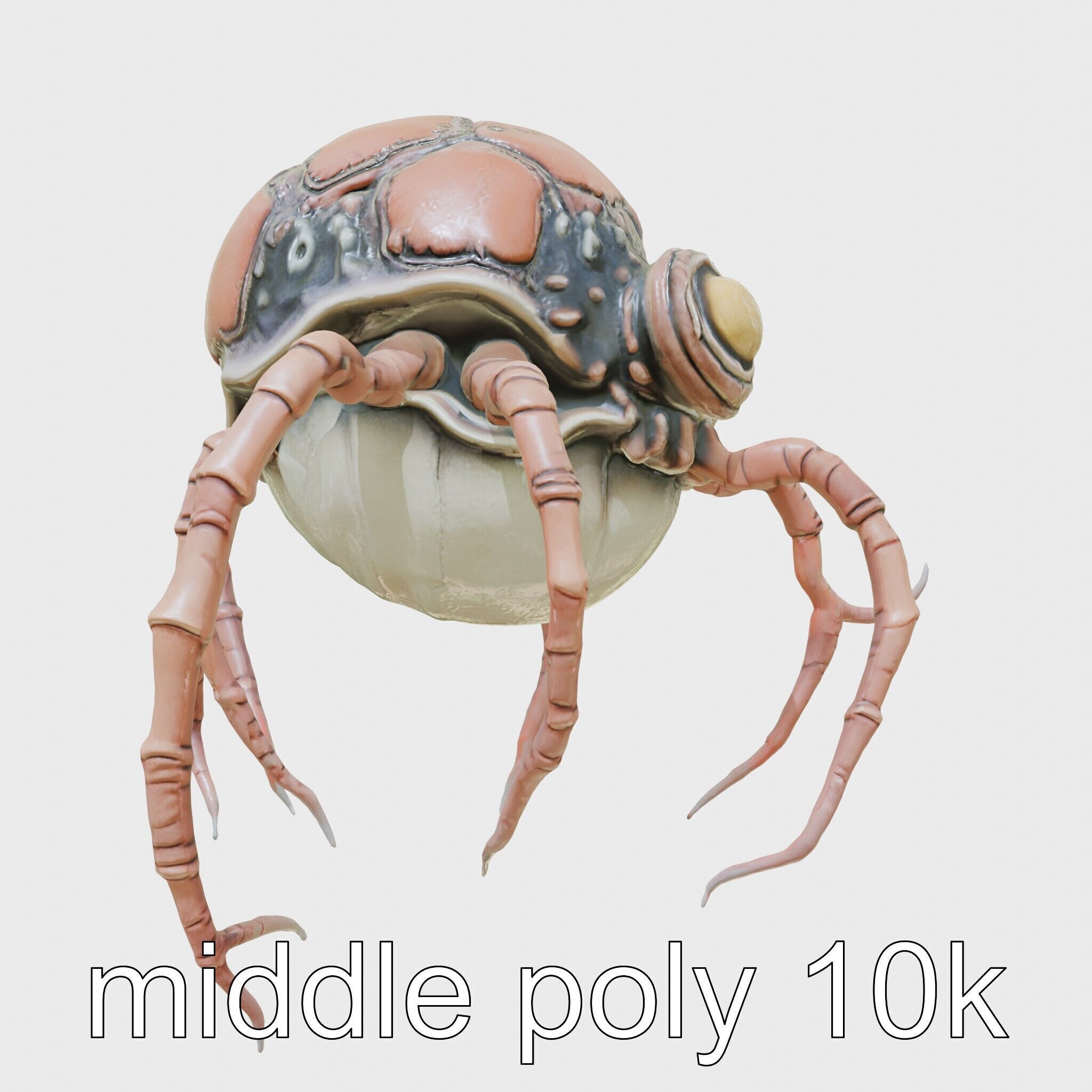 Floating Beholder Creature with Orb Body and Eye Stalks Low-poly 3D model_43