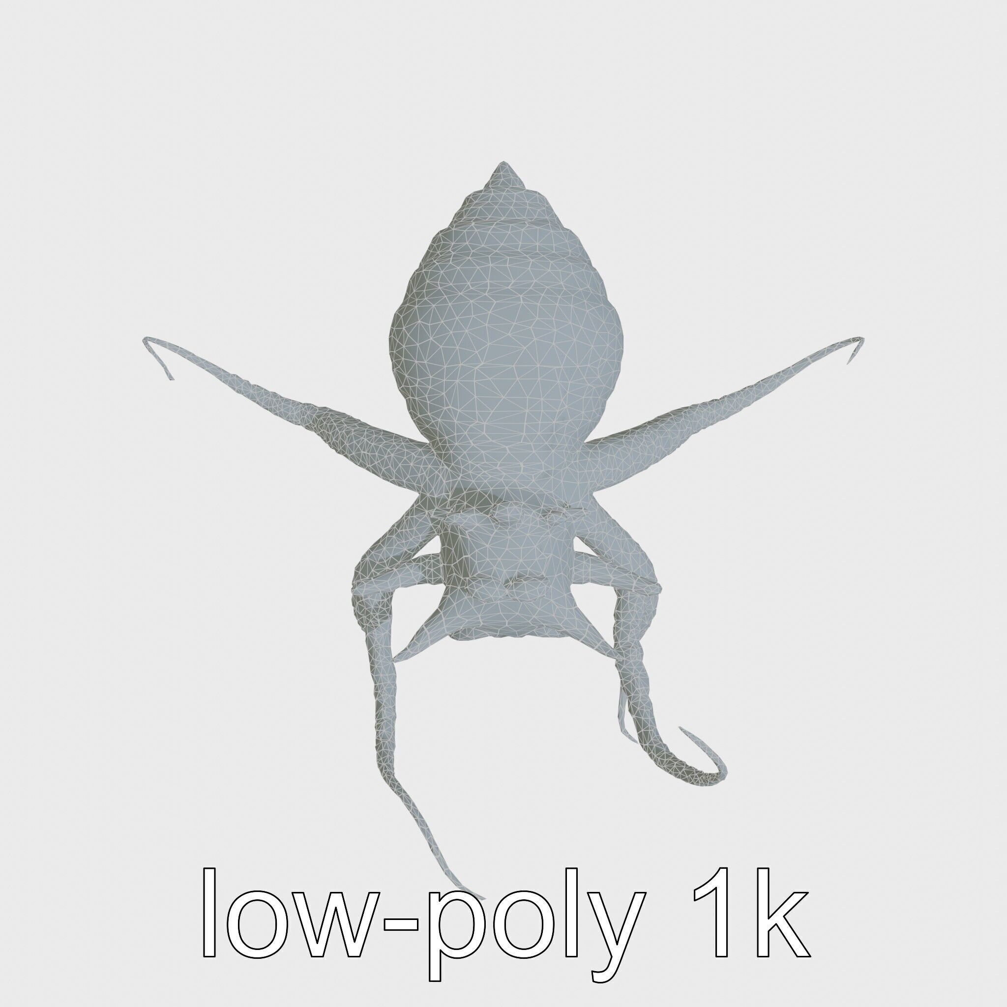 Floating Beholder Creature with Orb Body and Eye Stalks Low-poly 3D model_14