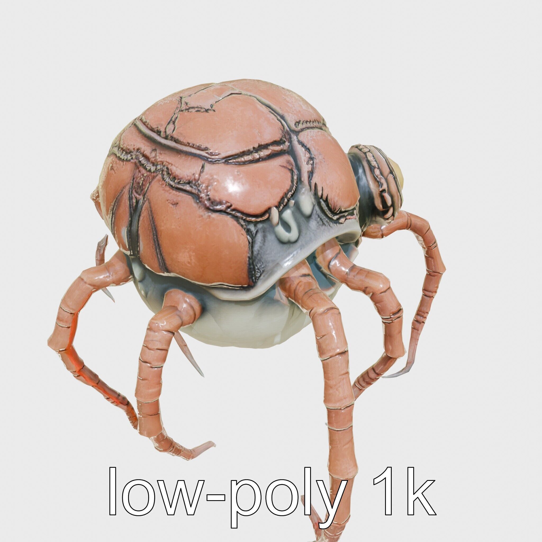 Floating Beholder Creature with Orb Body and Eye Stalks Low-poly 3D model_57