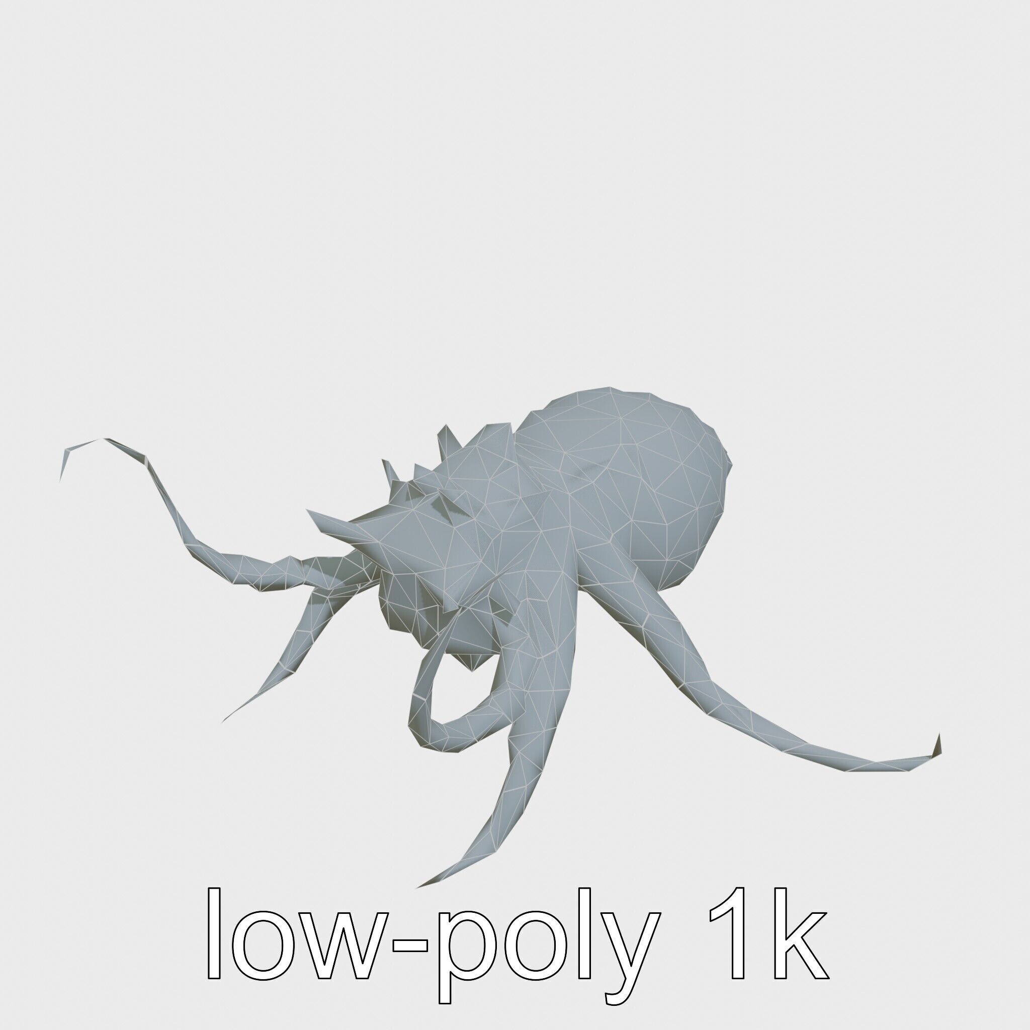 Floating Beholder Creature with Orb Body and Eye Stalks Low-poly 3D model_25