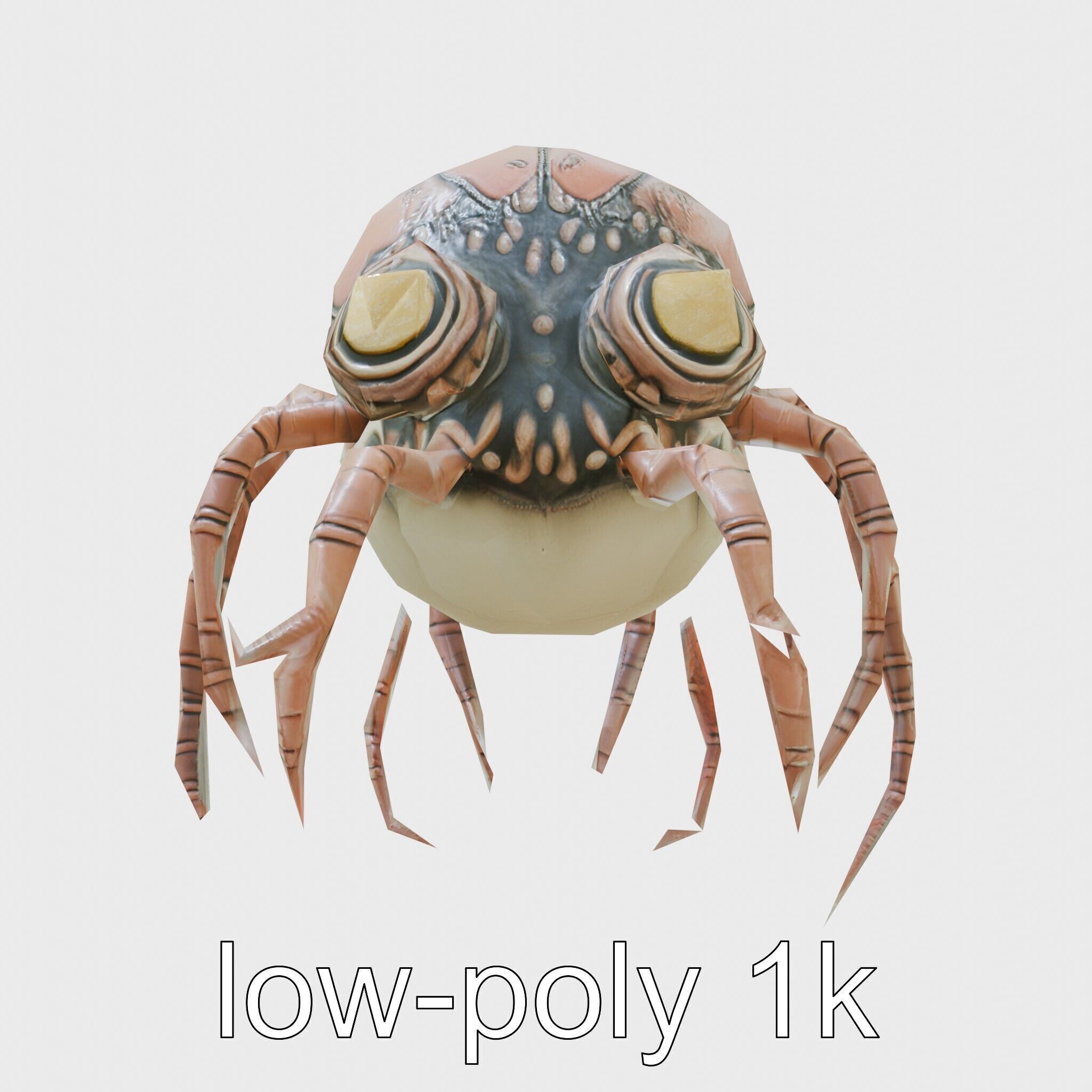 Floating Beholder Creature with Orb Body and Eye Stalks Low-poly 3D model_35