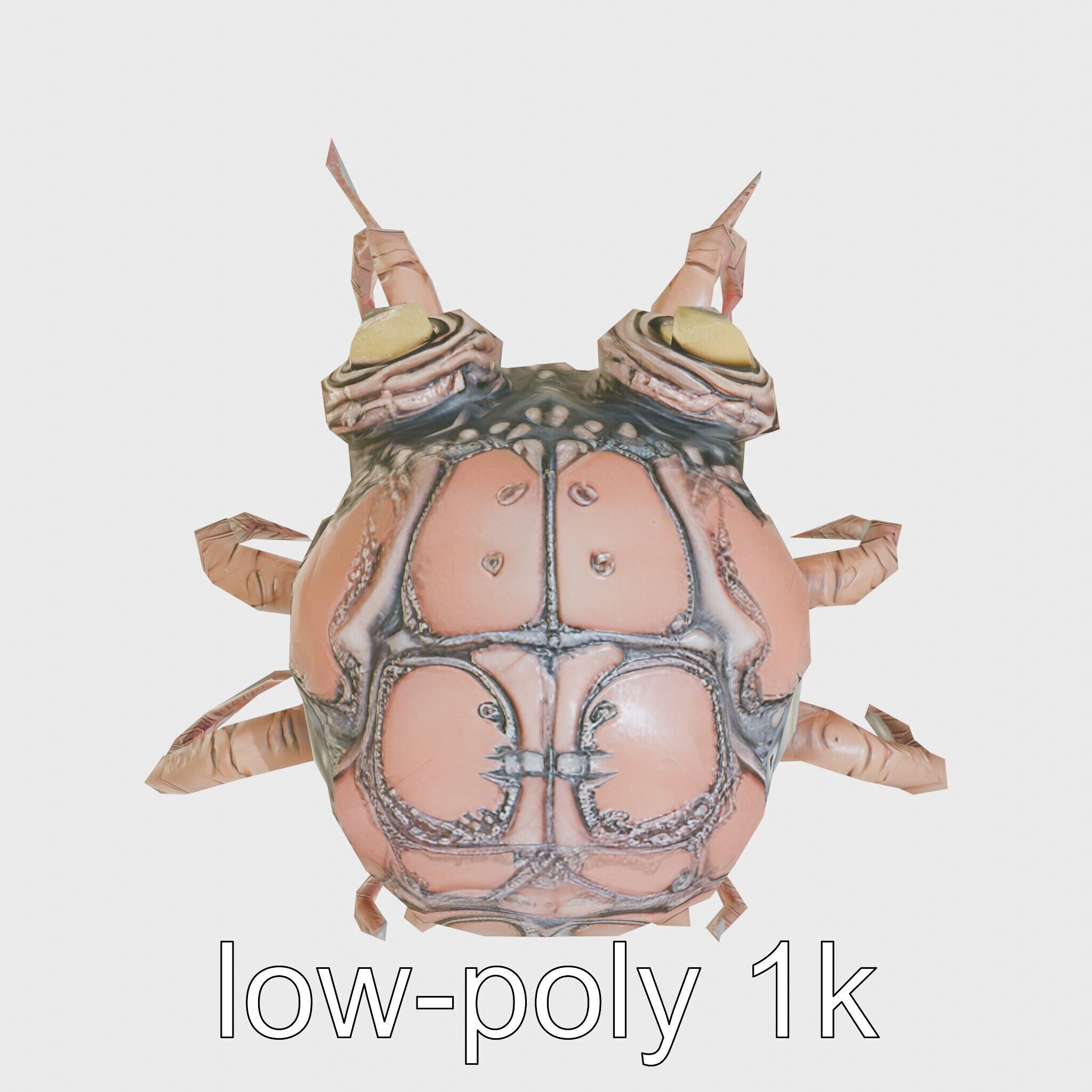 Floating Beholder Creature with Orb Body and Eye Stalks Low-poly 3D model_41