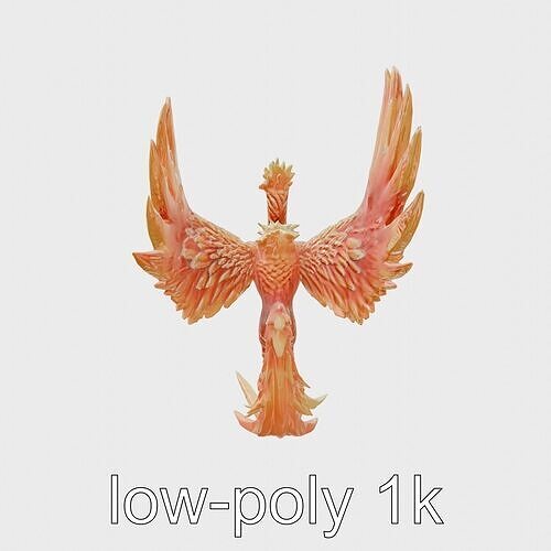 Phoenixborn Mystic Creature Model with Luminous Feathers Low-poly 3D model