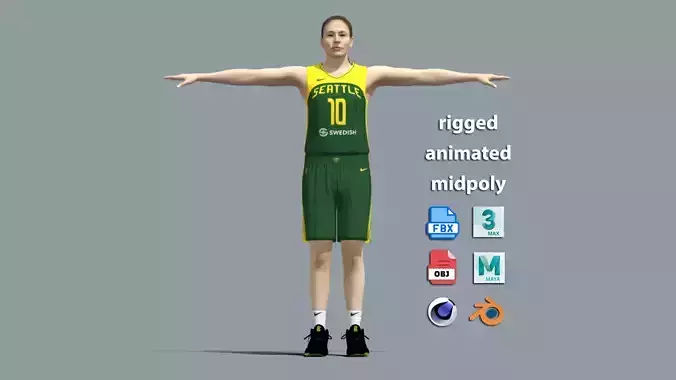 T-Pose Rigged Sue Bird Seattle Storm 3D model