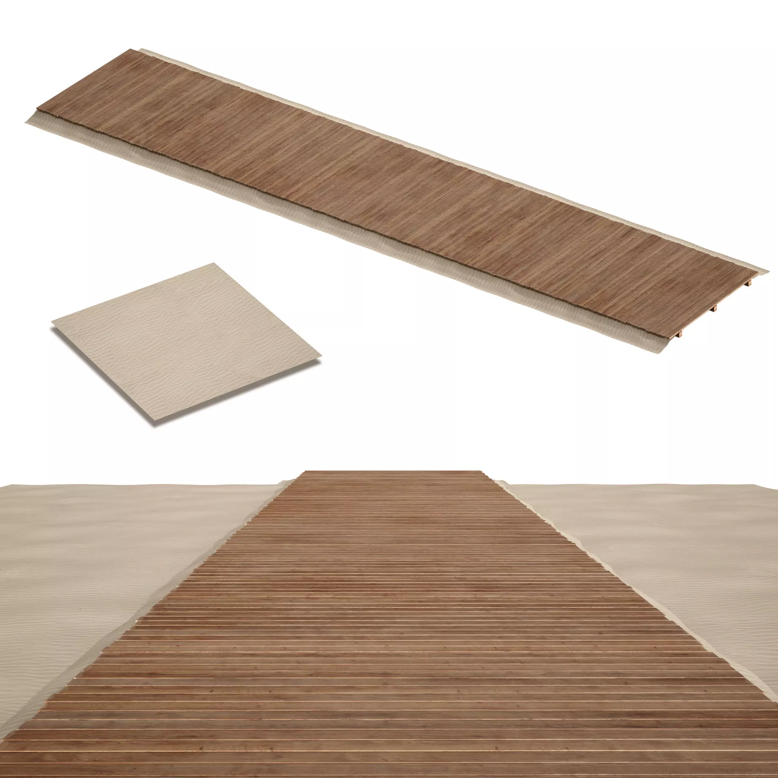 Coastal beach wooden decking access to the sea shore sand 3D model_0