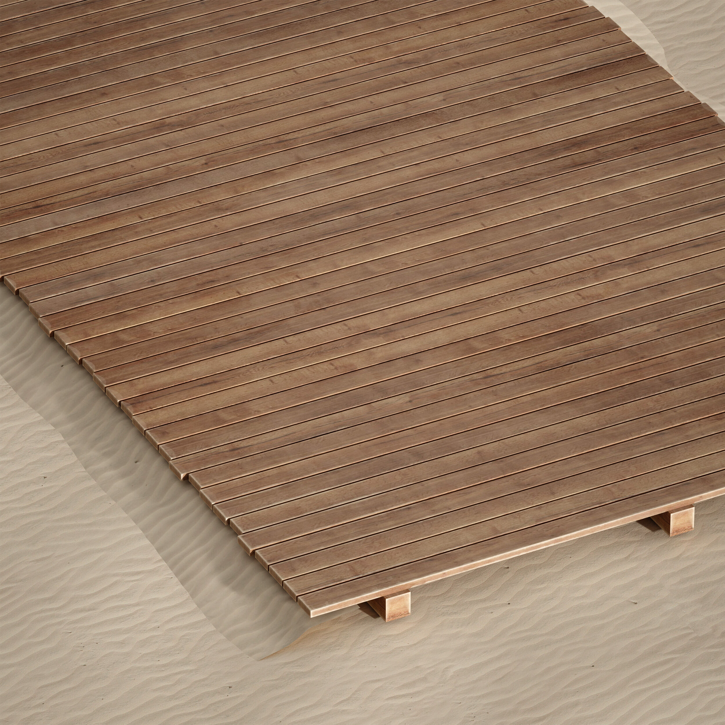 Coastal beach wooden decking access to the sea shore sand 3D model_7