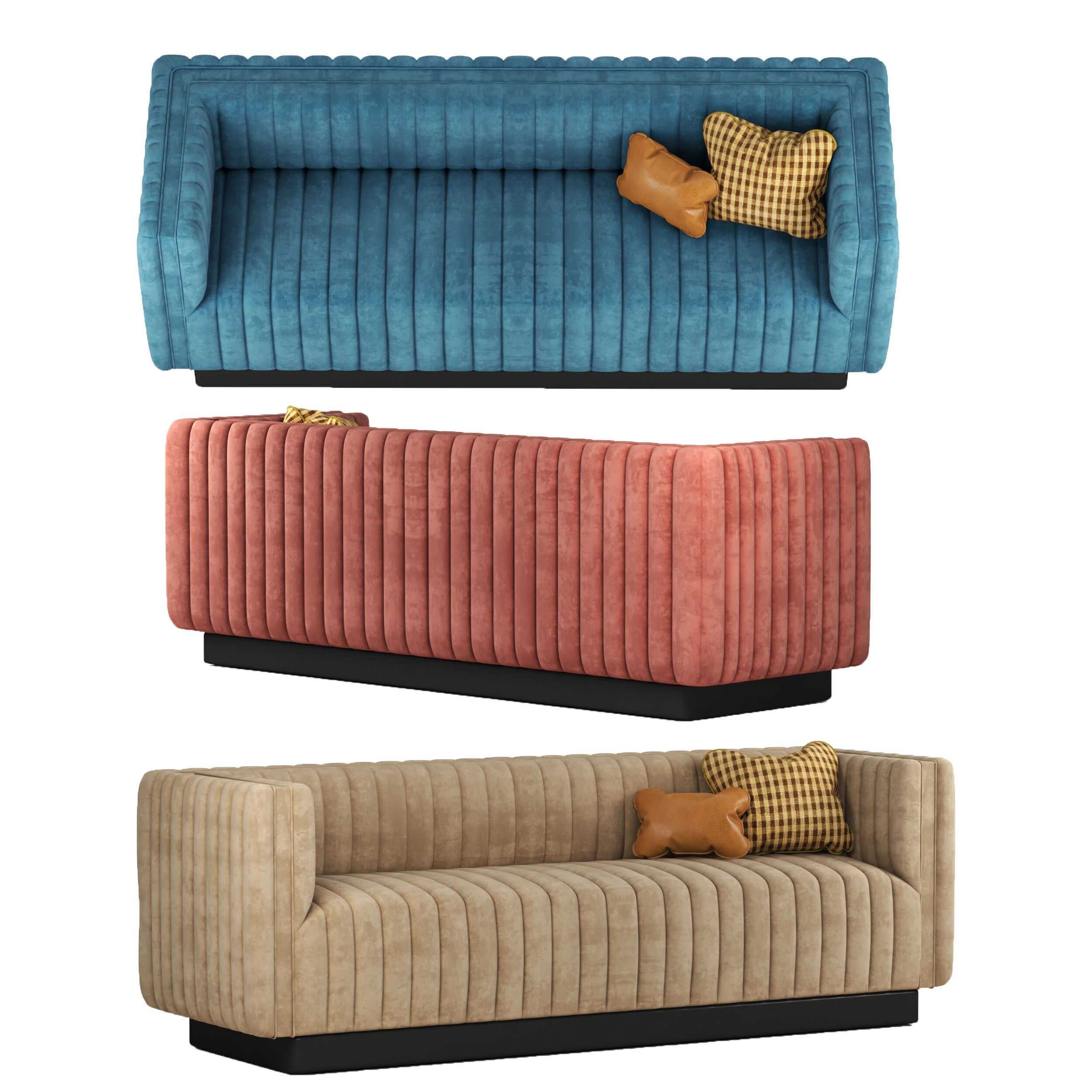 Conjure Channel Tufted Velvet Sofa in Emerald 3D model_2