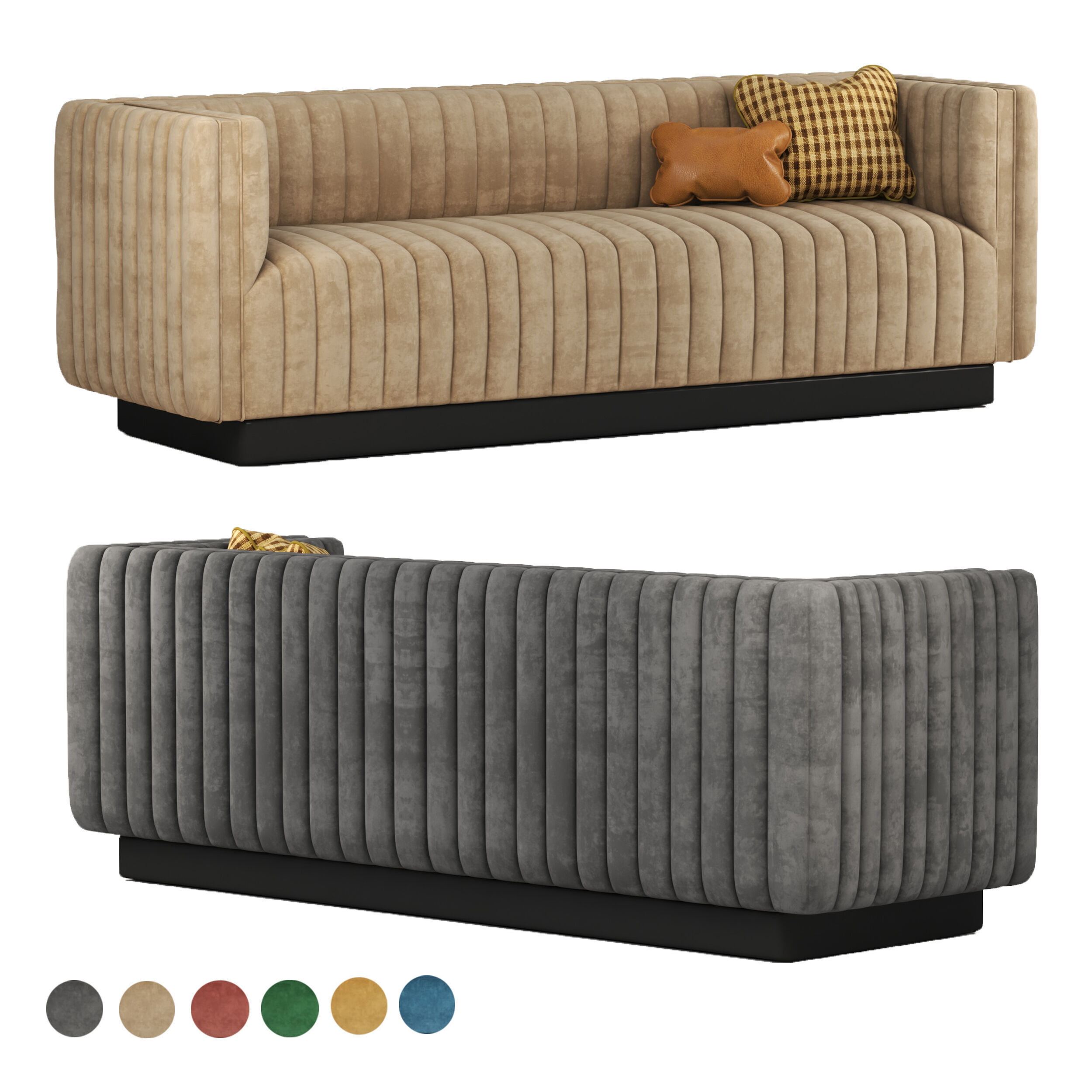 Conjure Channel Tufted Velvet Sofa in Emerald 3D model_5