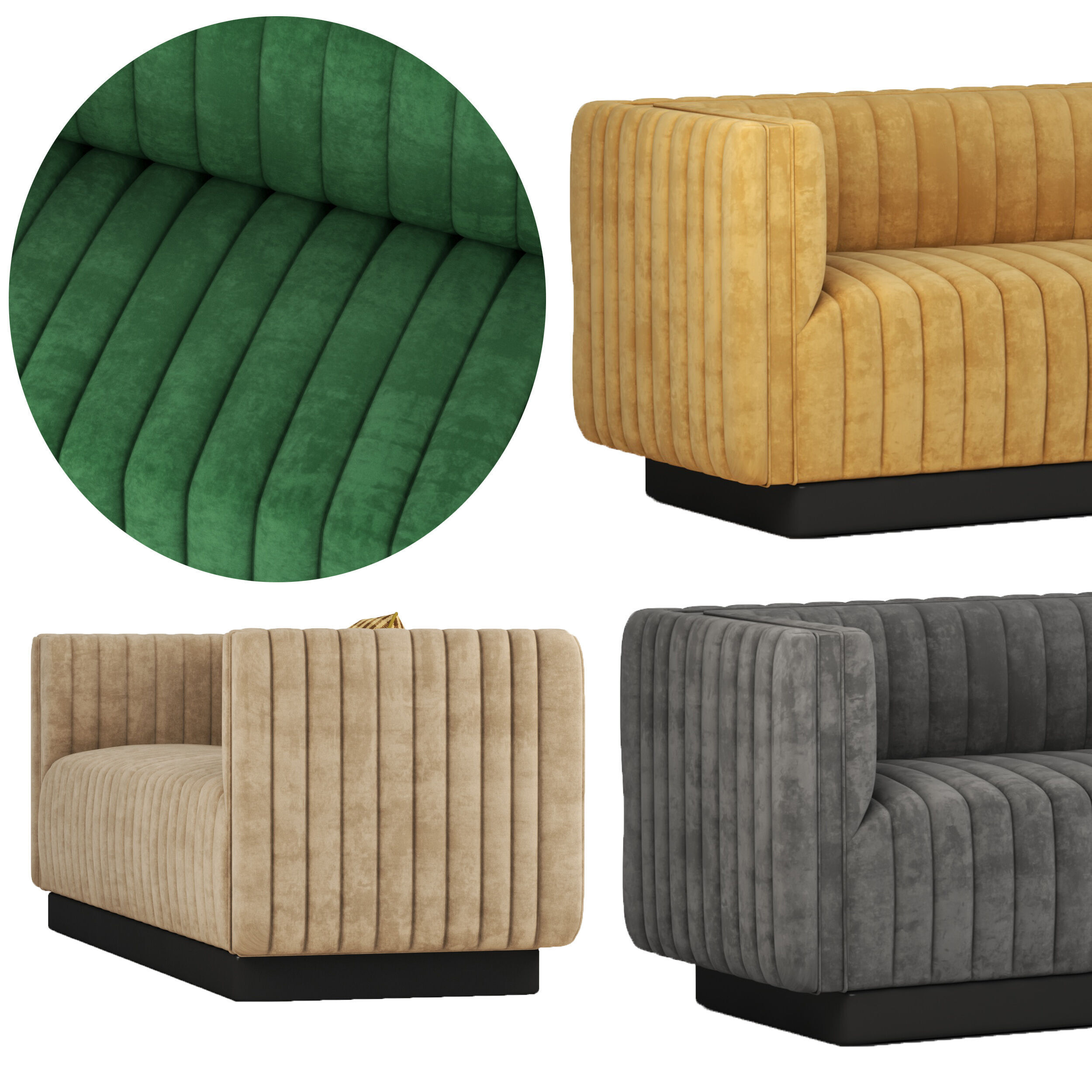 Conjure Channel Tufted Velvet Sofa in Emerald 3D model_3