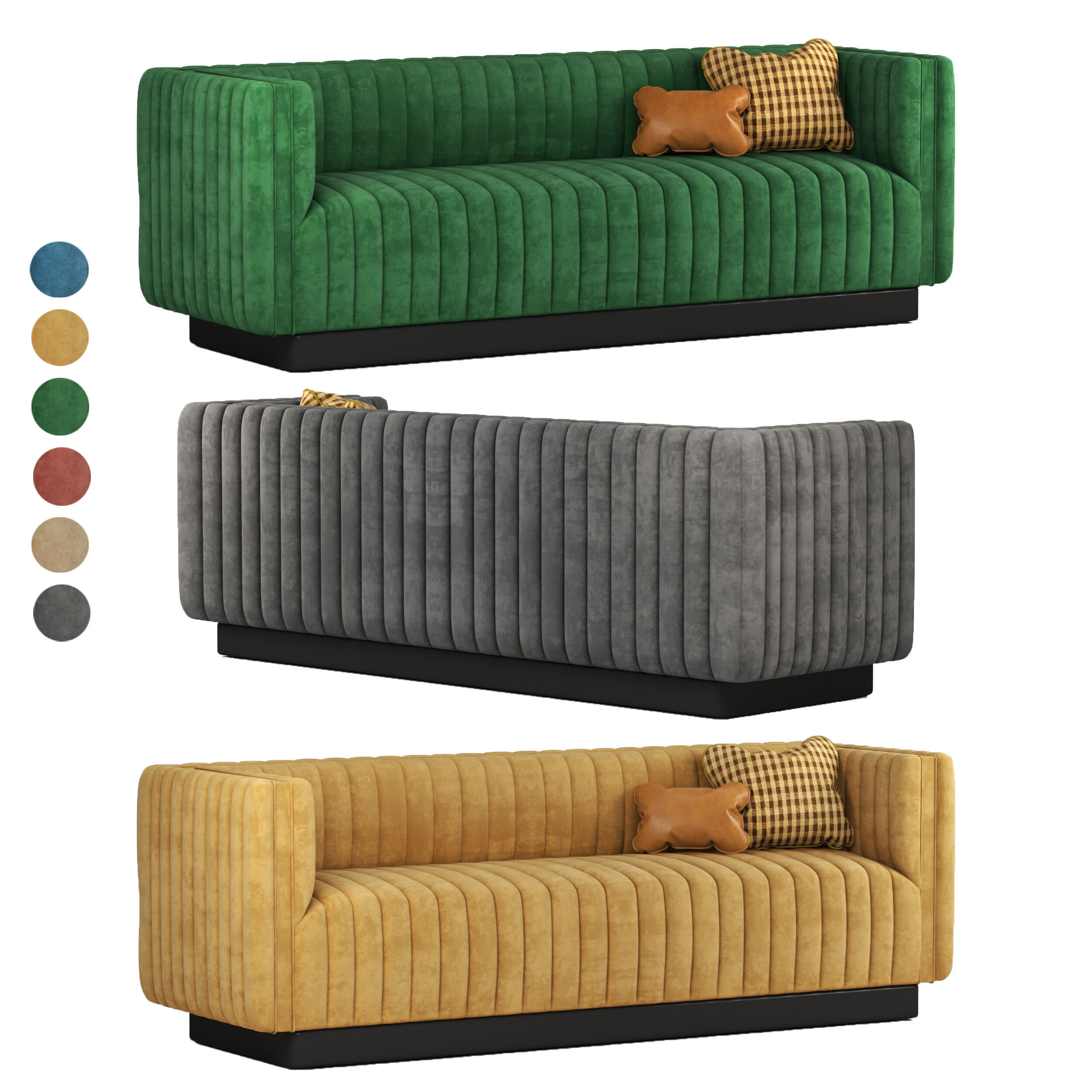 Conjure Channel Tufted Velvet Sofa in Emerald 3D model_6
