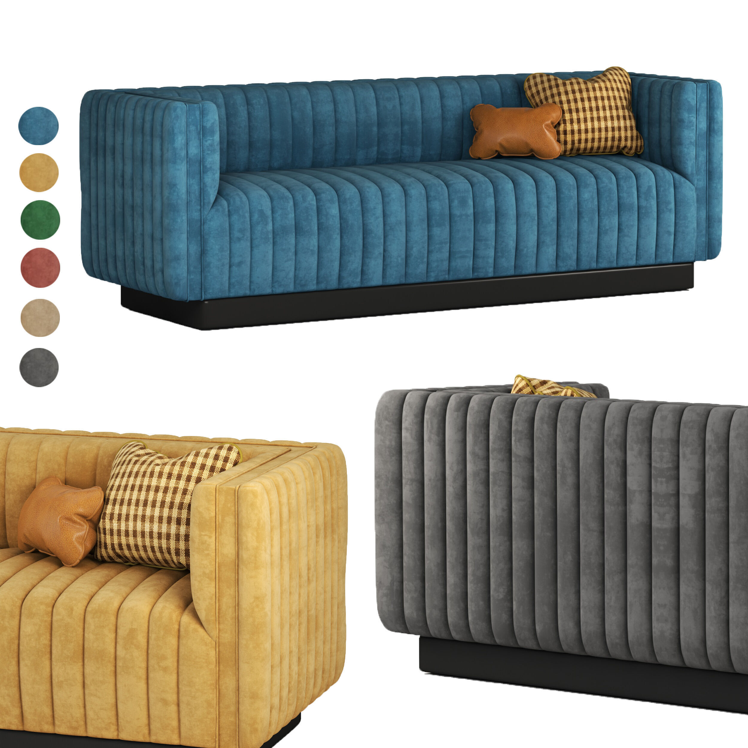 Conjure Channel Tufted Velvet Sofa in Emerald 3D model_4